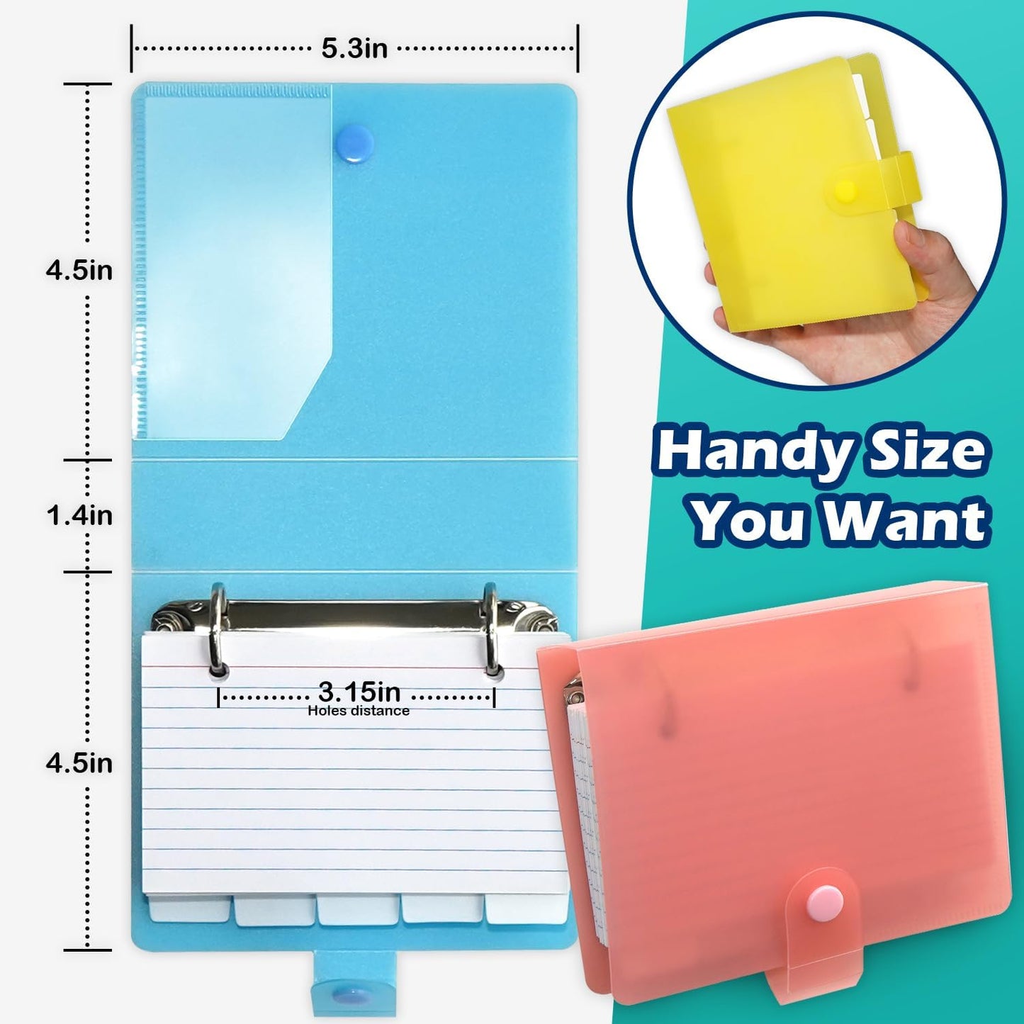 3x5 Lined Index Cards with Ring Binder Holder and Dividers, 100 Ruled Cards, Black