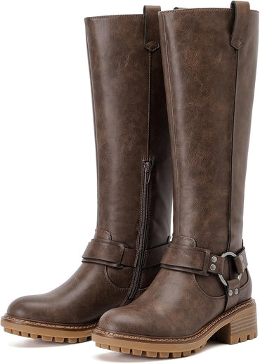 Women's Knee High Boots Stylish Comfort Round Toe Tall Riding Combat Boot Classic Fashion Fall Winter Boots for Women.