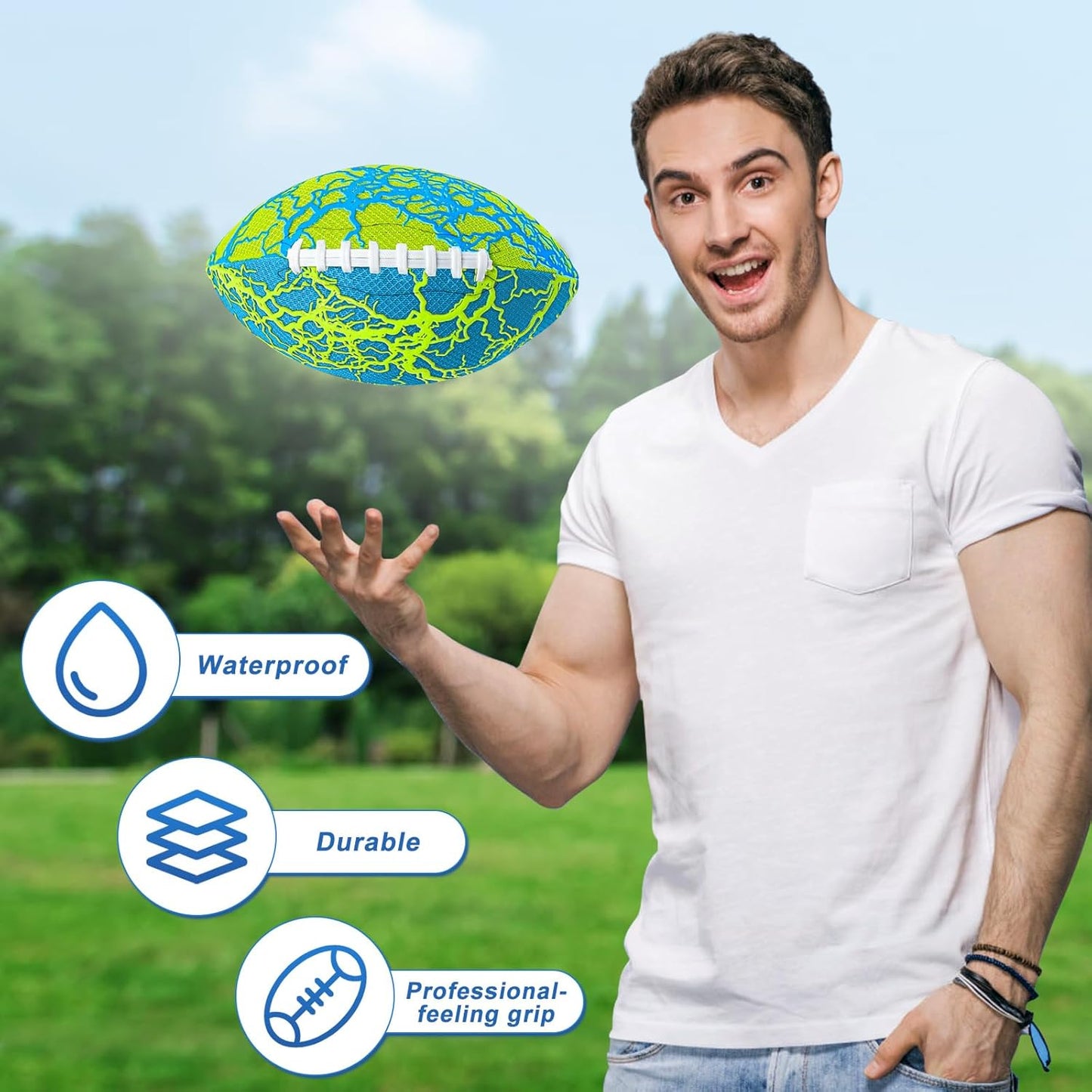 Jasonwell Pool Beach Water Football - 2 Pack Waterproof Football Strong Grip Fun Pool Toys Games for Swimming Pools Beach Lake Park Backyard Outdoor Play for Kids Children Teens Adults Family