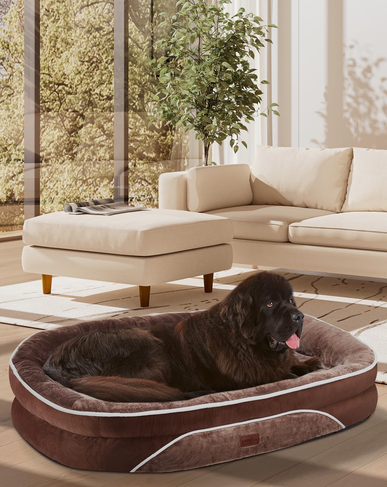 OhGeni Orthopedic Dog Bed Couch for Large Sized Pets with Egg Foam Support, Four-Sided Bolster Cushions, Soft Tear-Resistant Fabric, and Removable Machine Washable Plush Cover 35-Inch (Gray)