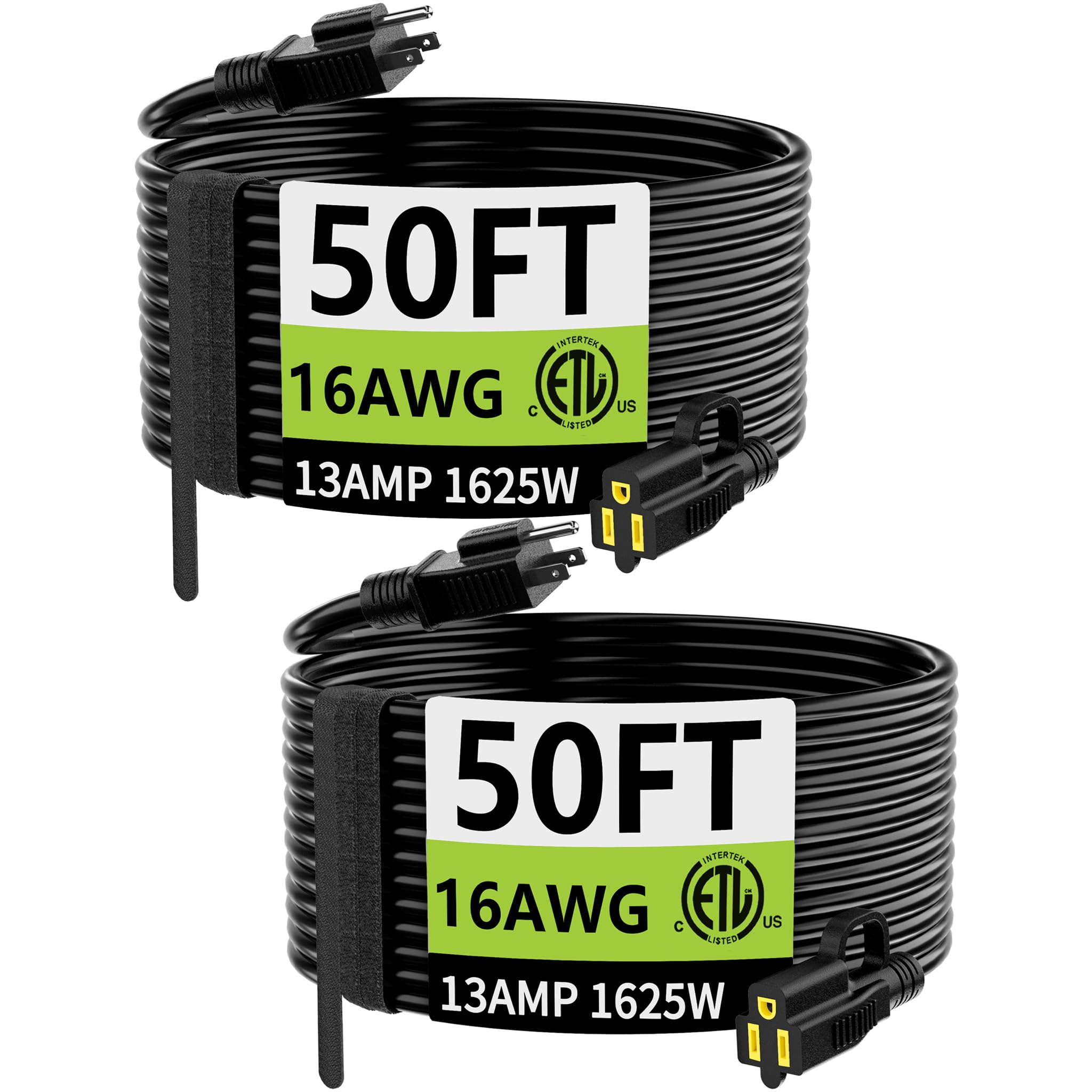 HUANCHAIN Indoor Outdoor Black Extension Cord 50 ft Waterproof, 16/3 Gauge Flexible Resistant Appliance Extension Cord Outside, 13A 1625W 16AWG SJTW, 3 Prong Heavy Duty Electric Cable, ETL Listed