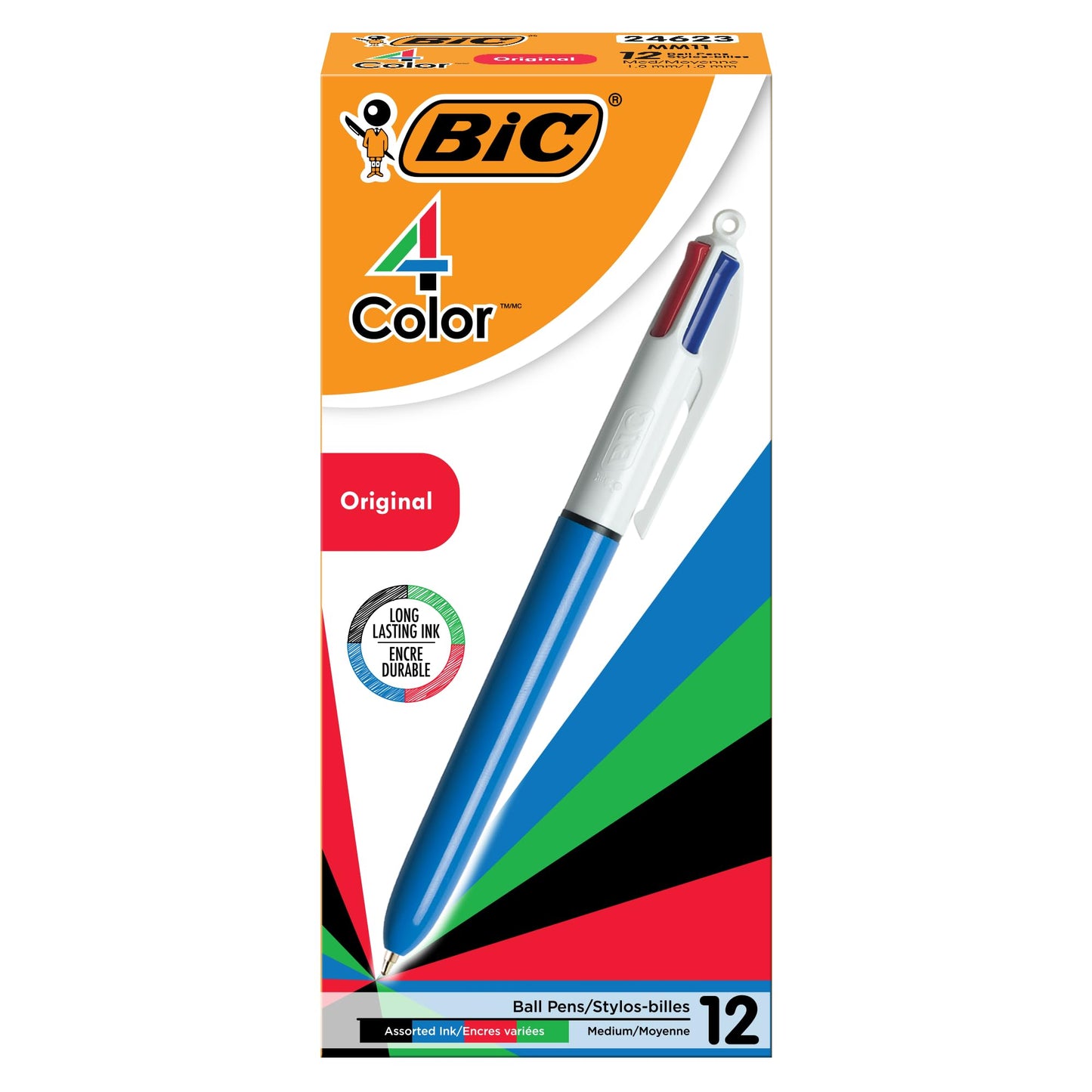 BIC 4 Color Pastel Ballpoint Pen with 1.0 mm Medium Point, Retractable, 12-Count Pack in Assorted Ink