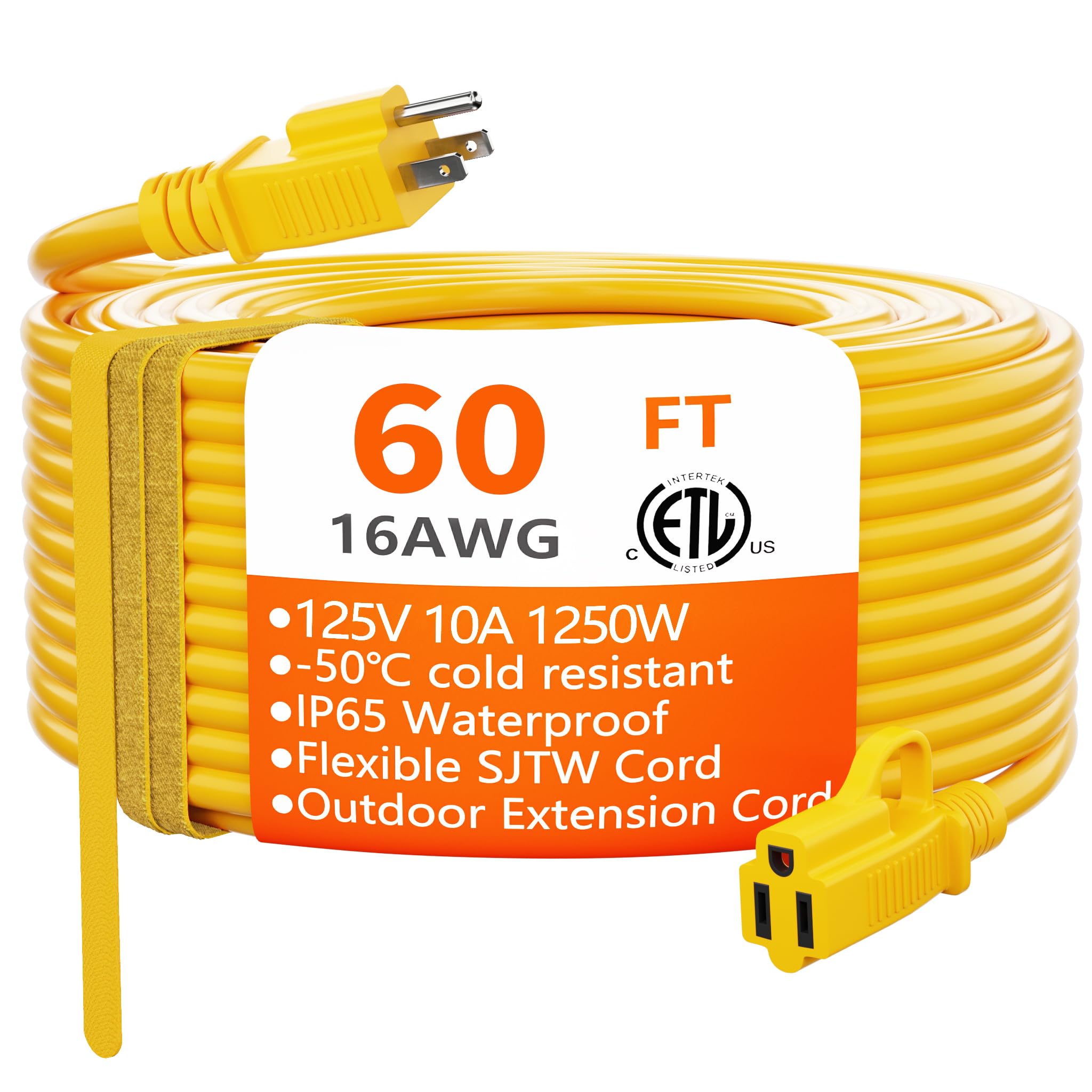 HUANCHAIN Indoor Outdoor Black Extension Cord 50 ft Waterproof, 16/3 Gauge Flexible Resistant Appliance Extension Cord Outside, 13A 1625W 16AWG SJTW, 3 Prong Heavy Duty Electric Cable, ETL Listed