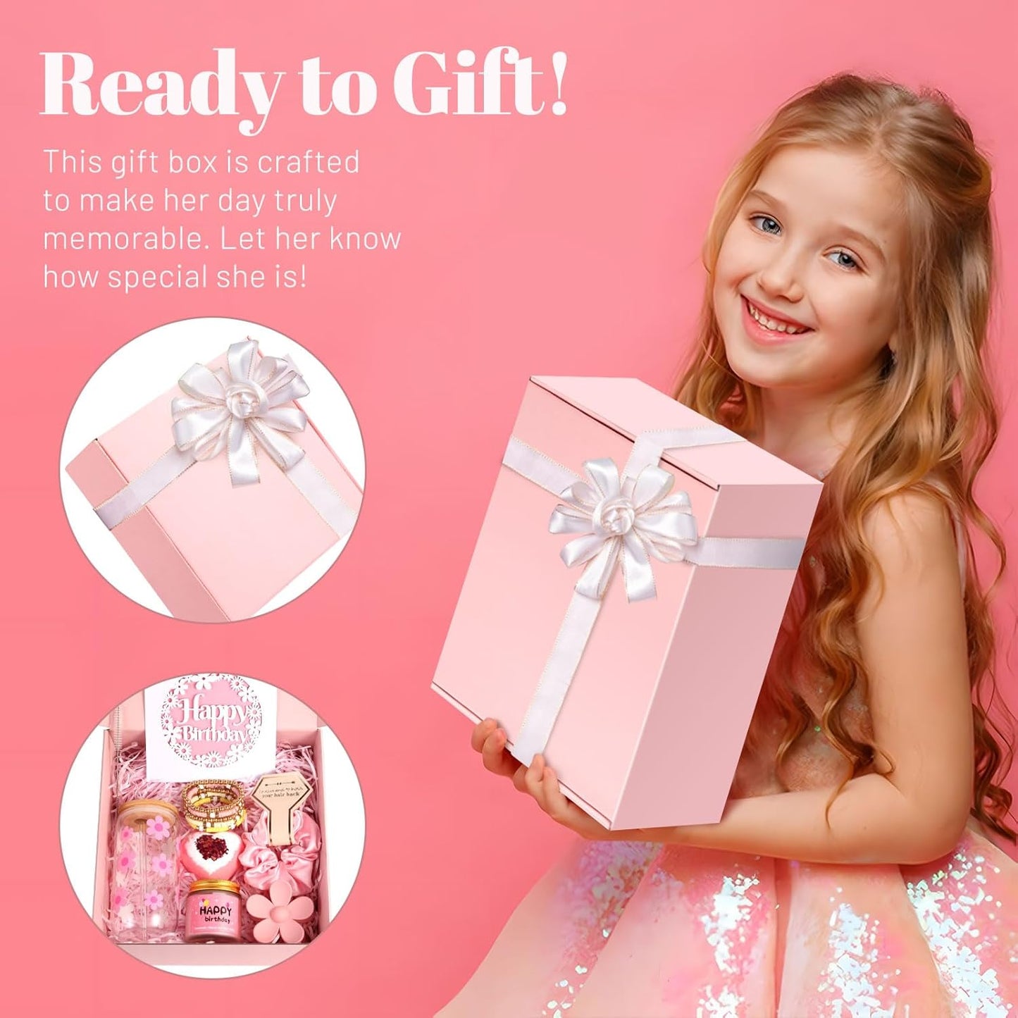 ONIYEA Birthday Gift for Teen Girls, 7 Cute Gifts with Tasks, Happy Birthday Gift Ideas,Trendy Preppy Stuff for Teen Girls, Christmas, Cute Daisy Aesthetic Glass Cups Tumbler Gifts Set 7pcs (Pink)