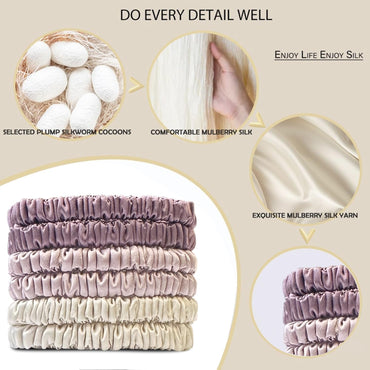 Silk Hair Towel, Friction-Resistant, Amino Acid-Rich, Durable, Breathable (6PCS(Bean Paste, Rose Gold, Rice White))