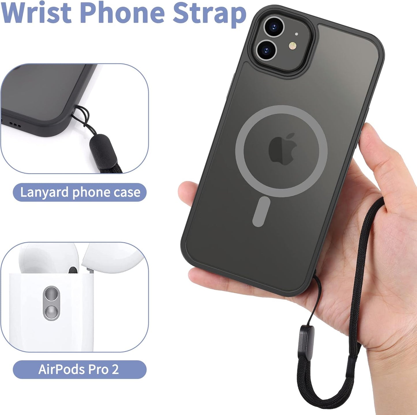 CACOE Cell Phone Lanyard 2 Pcs-1 Pcs Adjustable Neck Strap,1 Pcs Wrist Strap,2 Pcs Pads,Universal Crossbody,Multifuctional Compatible with Most Smartphones(Black)