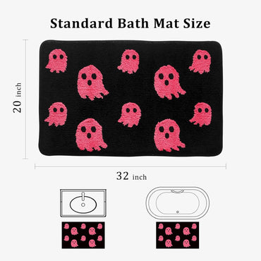 Black Halloween Bath Mat – Cute Ghost Decor Mat Non-Slip Black Bathroom Rug Soft Spooky Bath Rug for Shower, Bedroom, Living Room