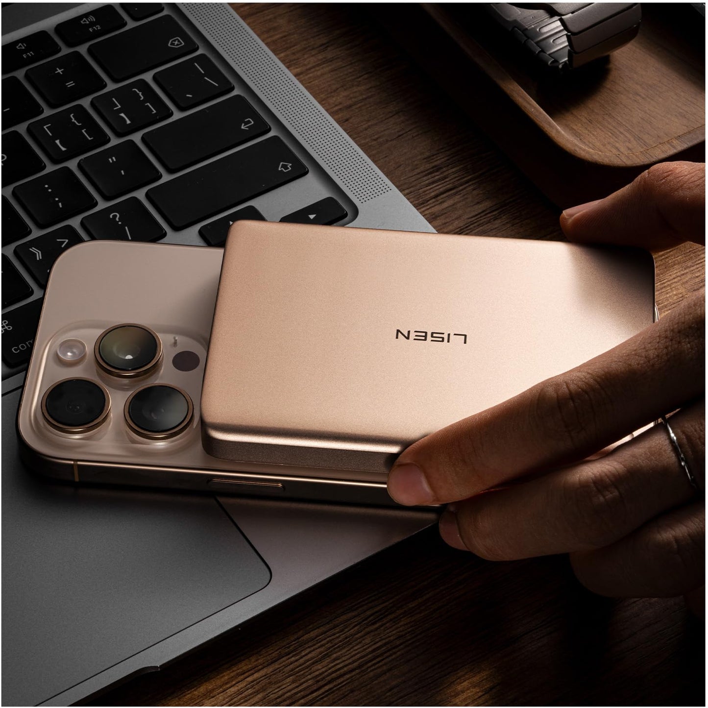 LISEN 0.3‘’ Ultra Slim MagSafe Portable Charger iPhone,Alloy 5,000mAh Wireless Card Slim MagSafe Battery Pack,Essential Phone Accessories,Magnetic Power Bank for iPhone 16e Pro Max/15/14/13/12,Glacier