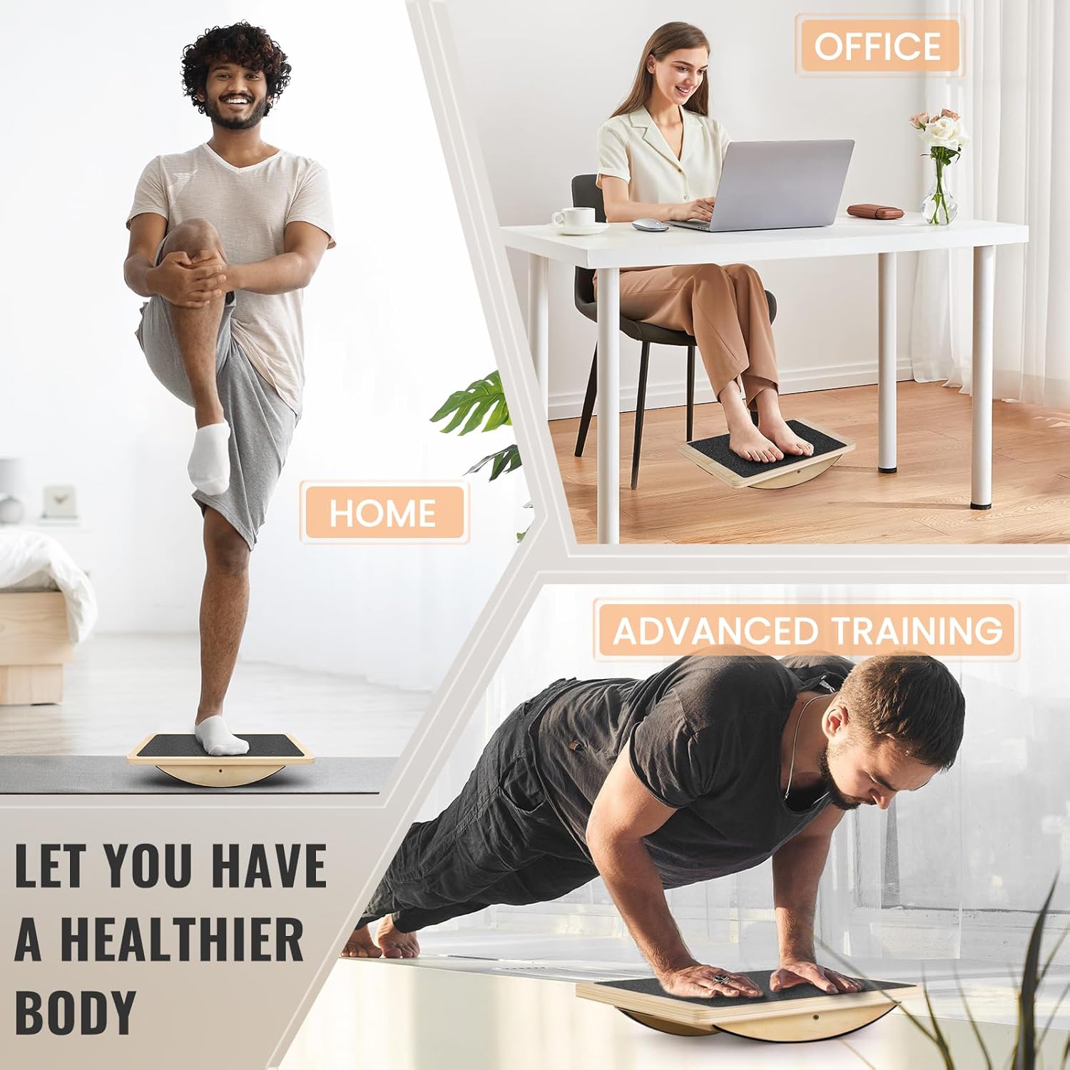 Professional Balance Board for Adults - Anti-Slip 350LBS Wobble Board for Physical Therapy, Standing Desk, Core Strength - Wooden Rocker Board