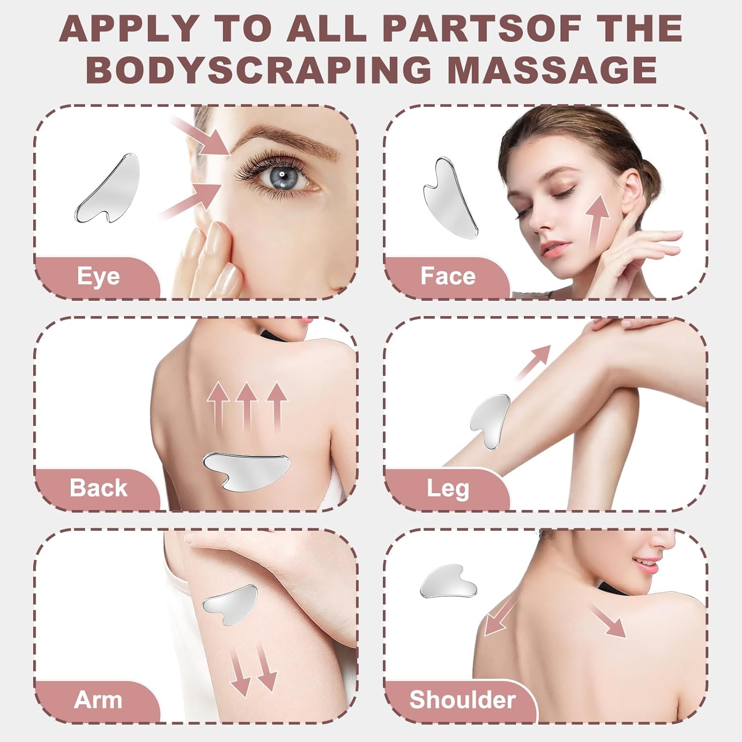 Stainless Steel Gua Sha Facial Tools, Upgrade Metal Gua-sha, Guasha Tool for Face and Body Treatment, Muscle Tension and Puffiness Relief for Guasha Tool, Skin Care Gifts for Women