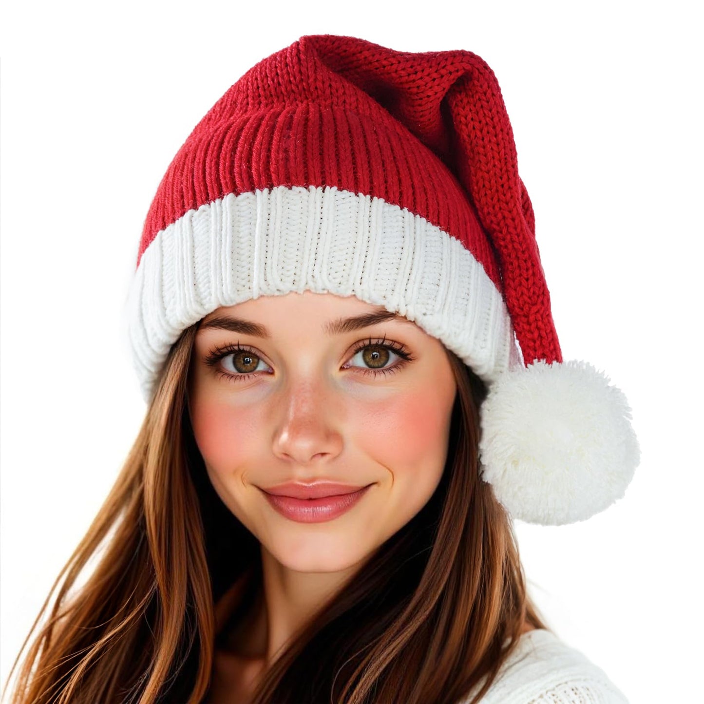 Santa Hat Christmas Hat Xmas Adult Women Men Washable Fade-restant Knitted Soft Warm Long