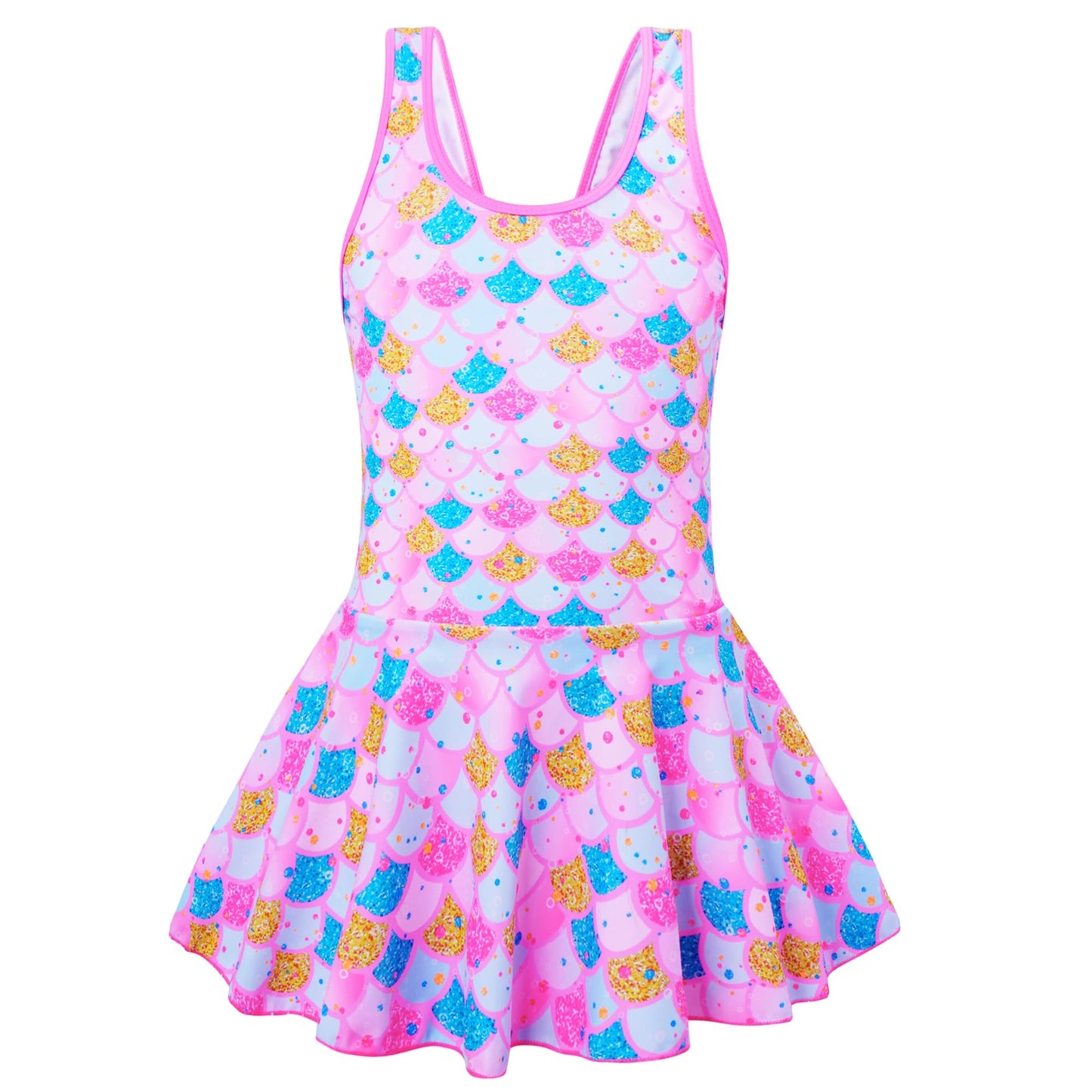 Akokvlar Girl One Piece Swimsuit with Skirt Bathing Suit Swimwear 3-16Y