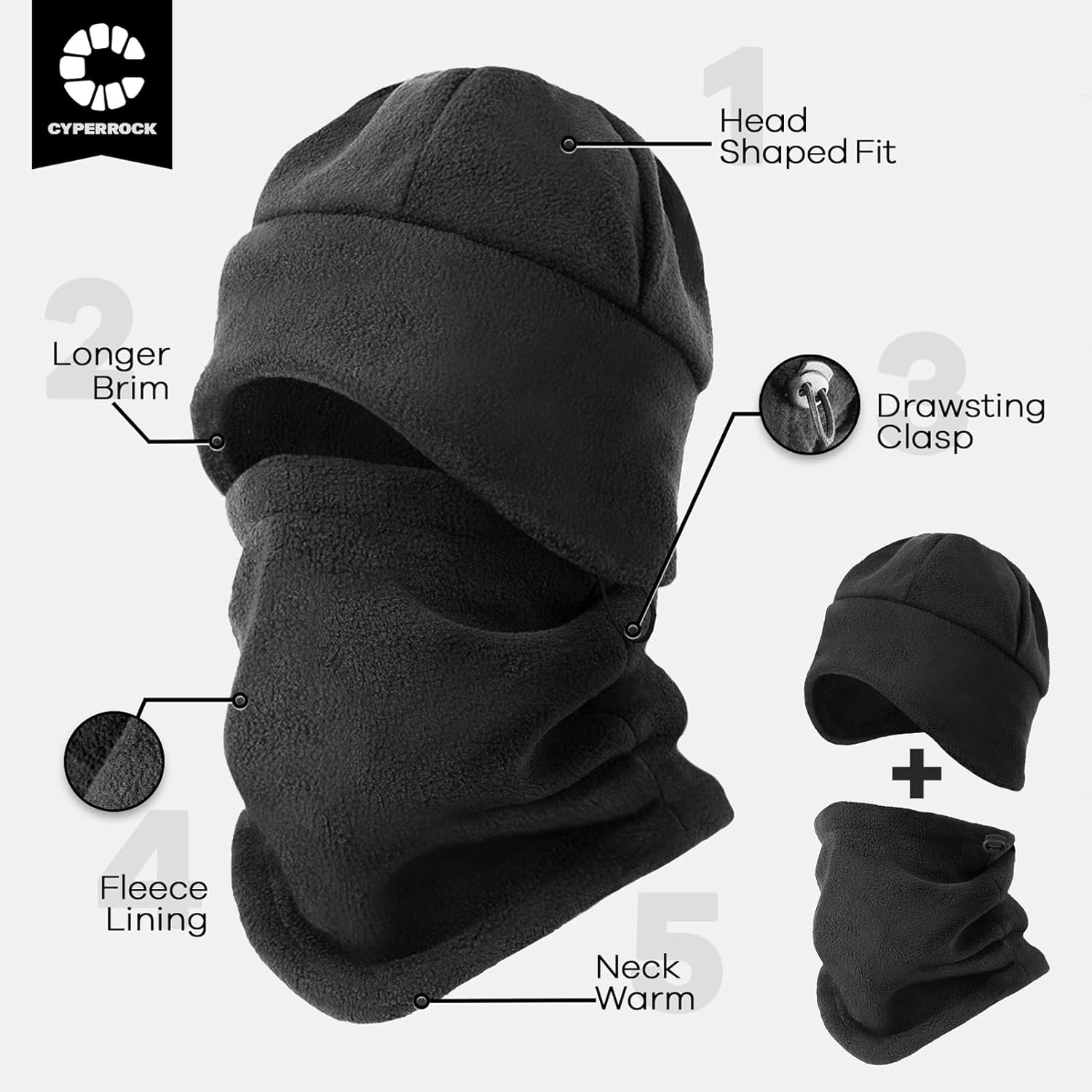 Winter Beanie Hat Scarf Set with Ear Flaps for Men Women Knit Fleece Lined Skull Cap Windproof Neck Warmer Gaiter