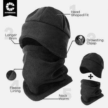 Winter Beanie Hat Scarf Set with Ear Flaps for Men Women Knit Fleece Lined Skull Cap Windproof Neck Warmer Gaiter