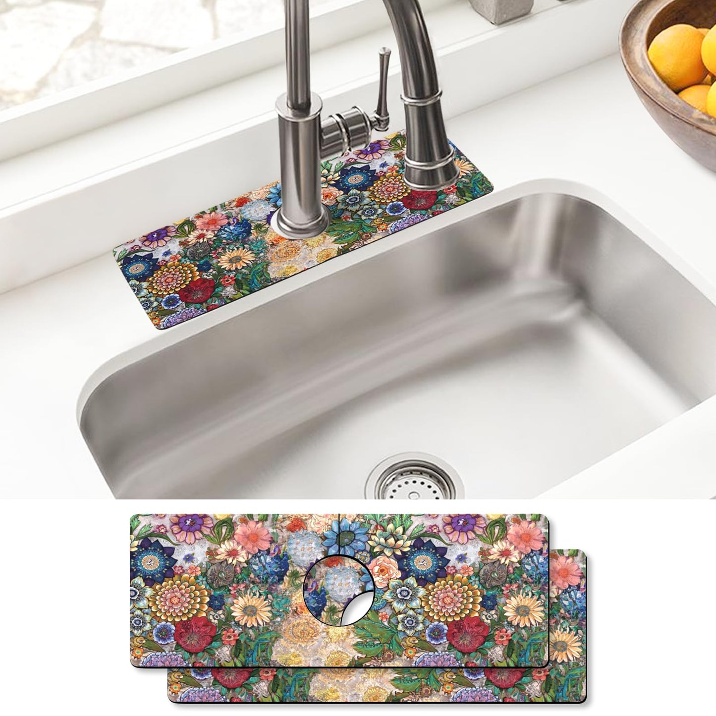Sink Faucet Absorbing Mat, 2 Pack Drying Mat Around Faucet Sink Splash Guard Behind Faucet Sinkmat For Kitchen Bathroom Island Rv 24 * 5.5 Inch (60 * 14 cm)