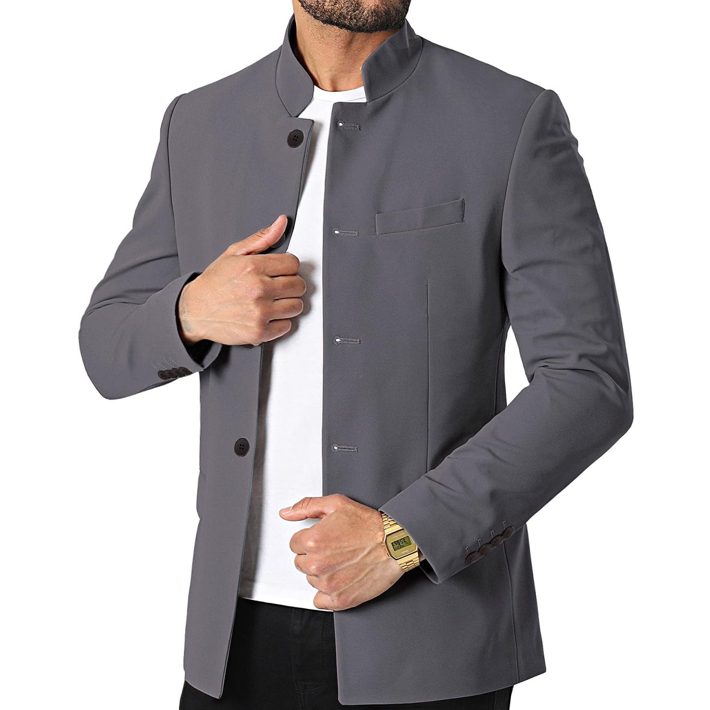 THWEI Mens Casual Suit Blazer Jackets Stand Collar Business Sport Coats