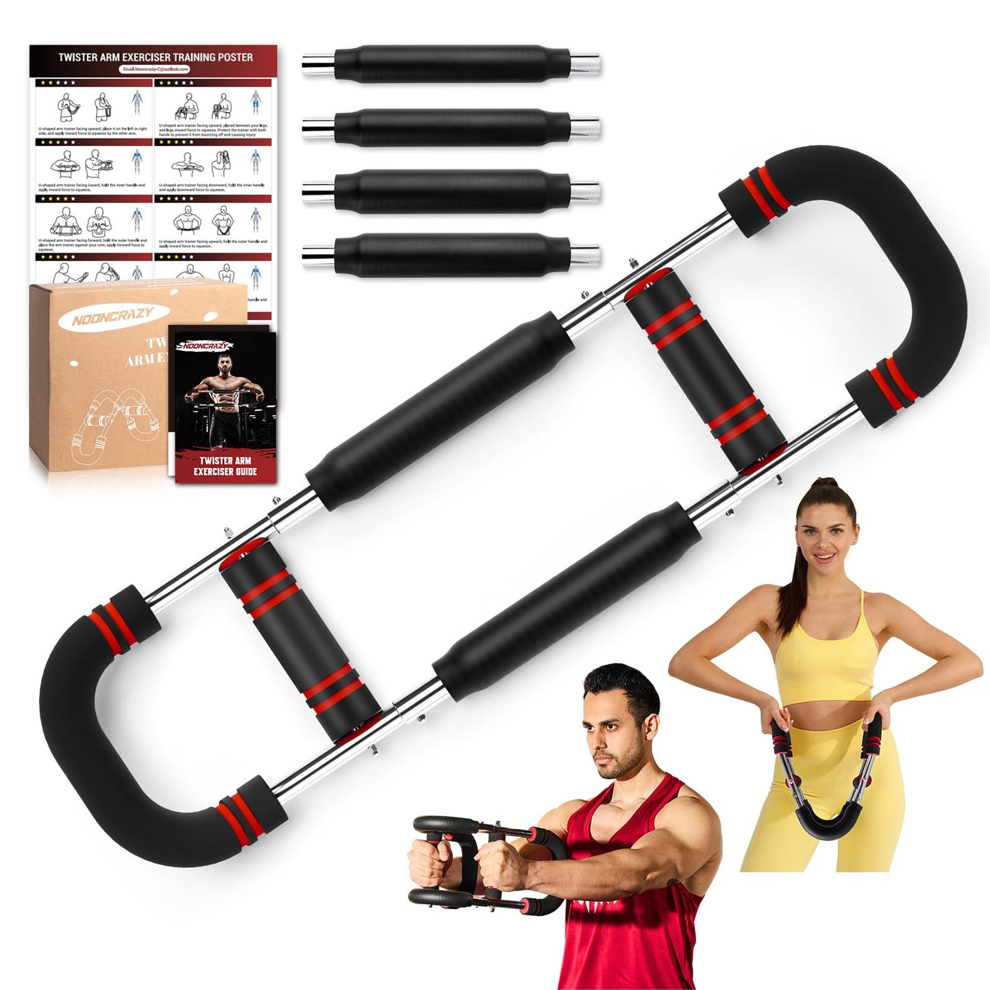 Twister Arm Trainer, Adjustable Twister Arm Chest Exerciser with 4 Spring & Training Poster for Men & Women, Detachable Power Twister Home Fitness Equipment for Enhancing Upper Body Muscle