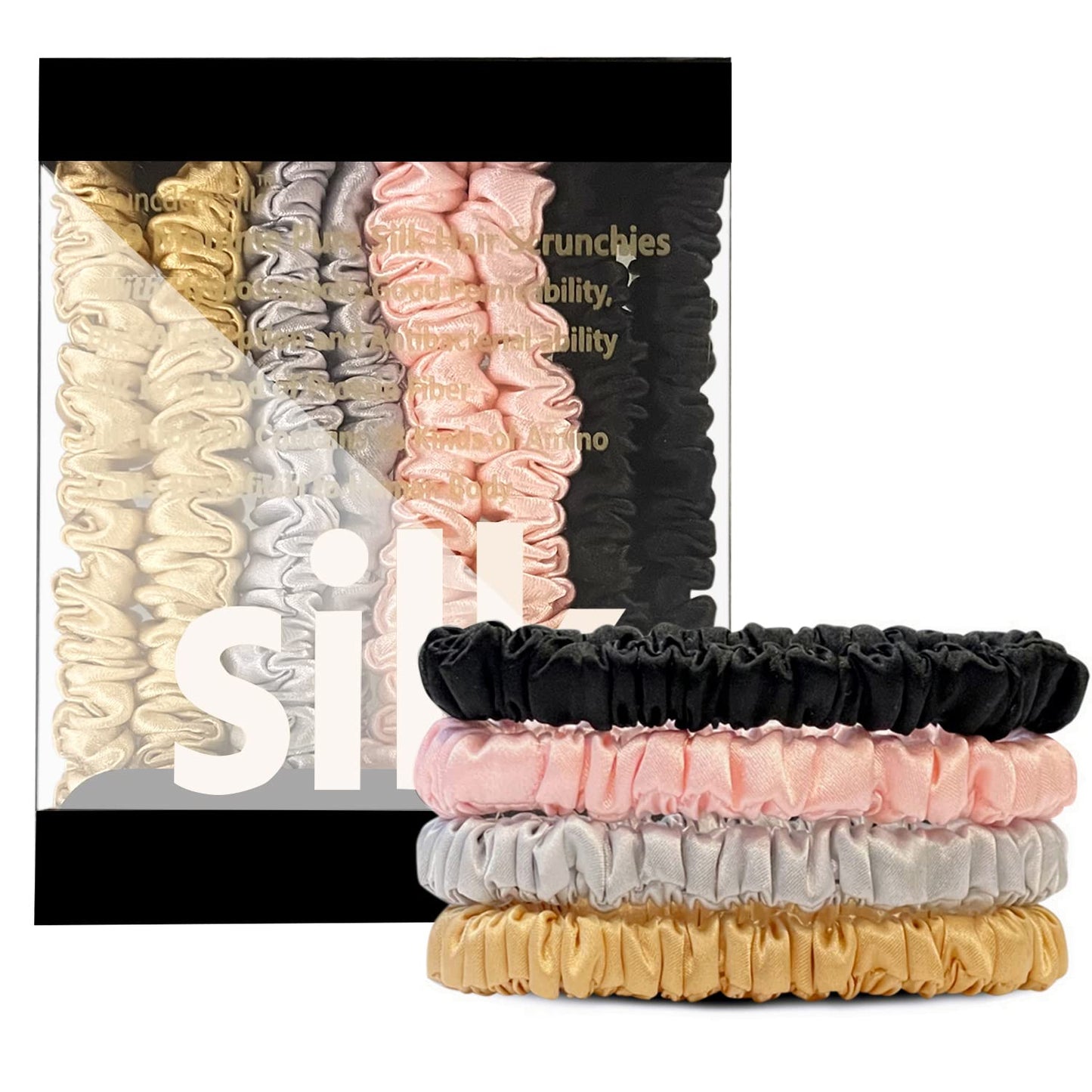 Silk Hair Towel, Friction-Resistant, Amino Acid-Rich, Durable, Breathable (6PCS(Bean Paste, Rose Gold, Rice White))