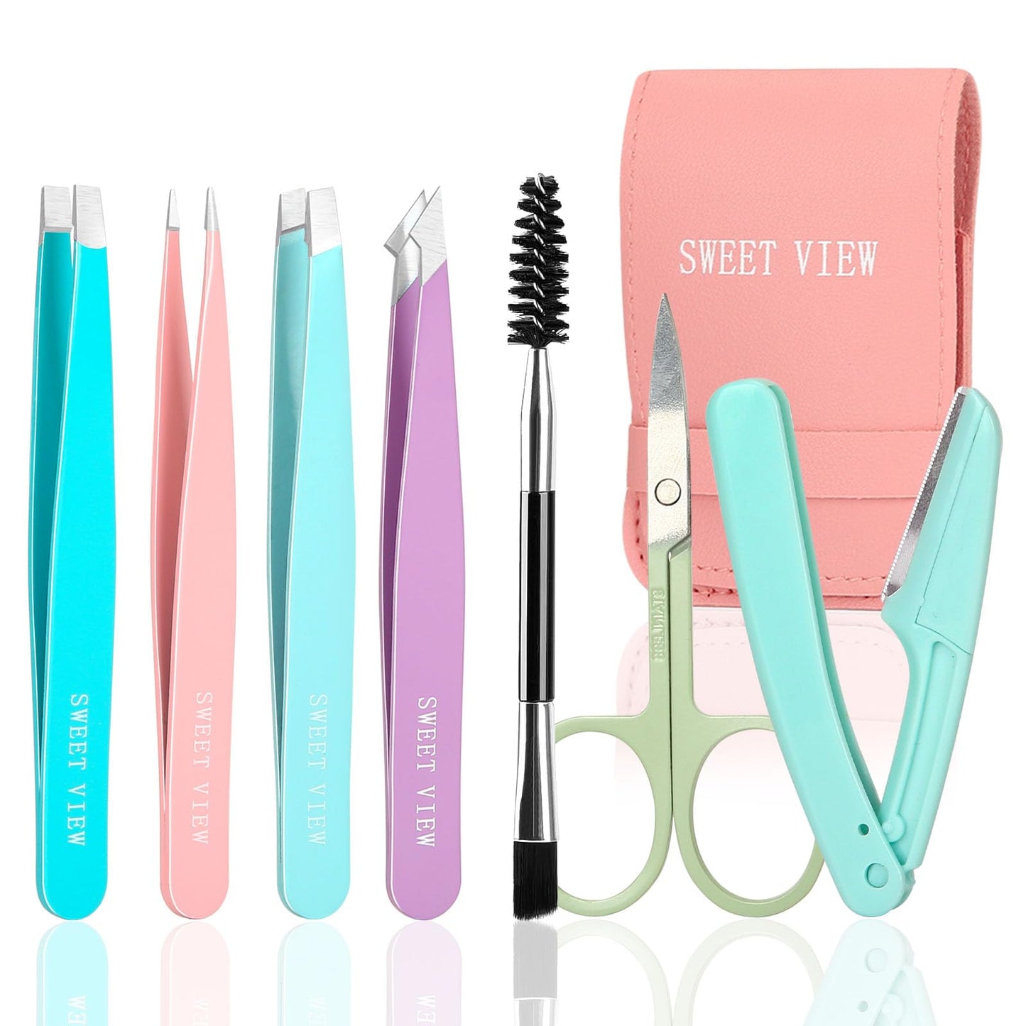 7pcs Eyebrow Tweezers Set, Stainless Steel Tweezers for Women and Man, Precision Plucker Tweezers for Facial Hair, Chin, Eyebrow, Splinter and Ingrown Hair