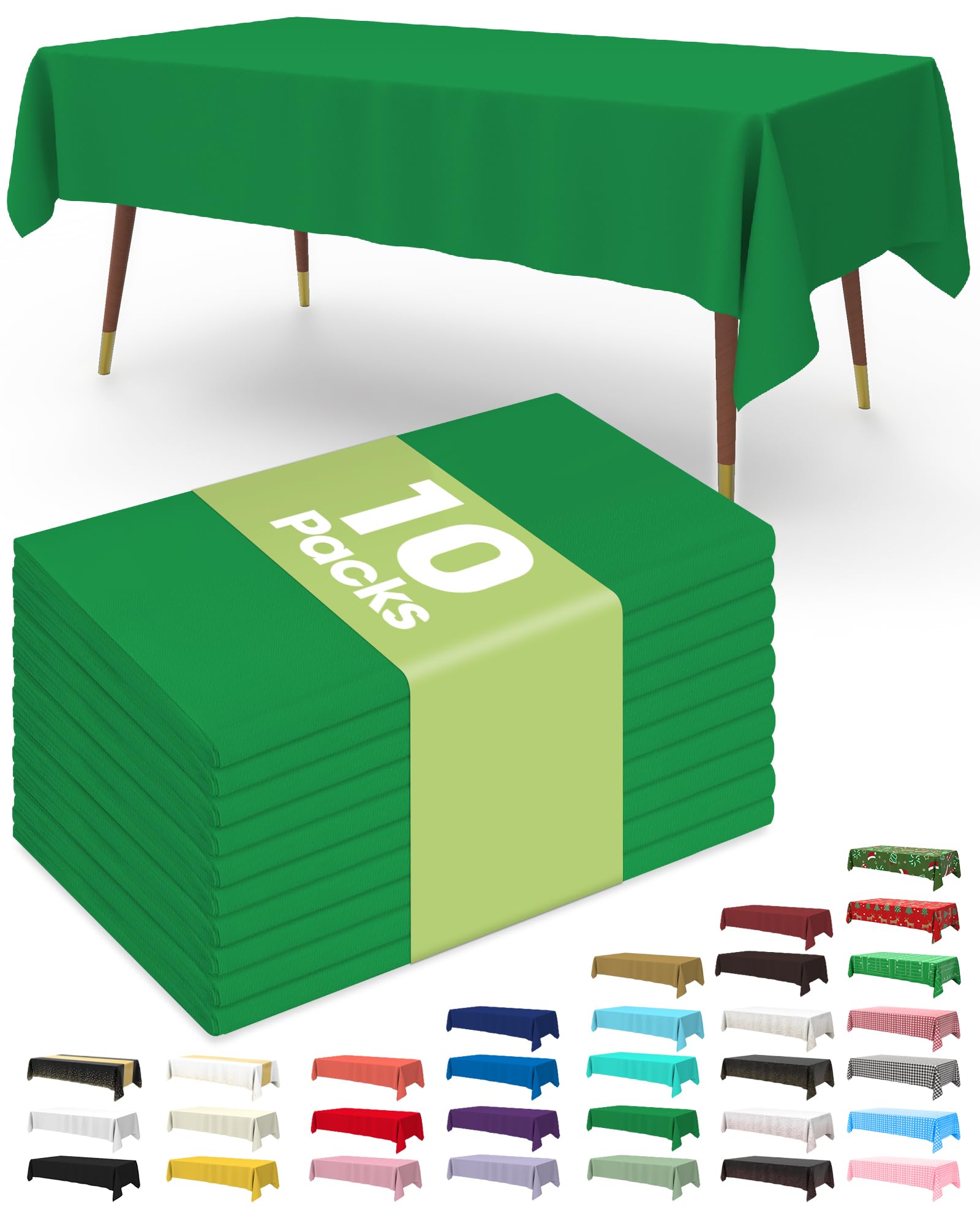 Pureegg Plastic Table Cloth Disposable 10 Pack, 54 x 108 Inch Table Cloths, Party, Picnic, Wedding, Decorative Tablecloths, Rectangle, White Plastic Cover, Leakproof & Sturdy, White