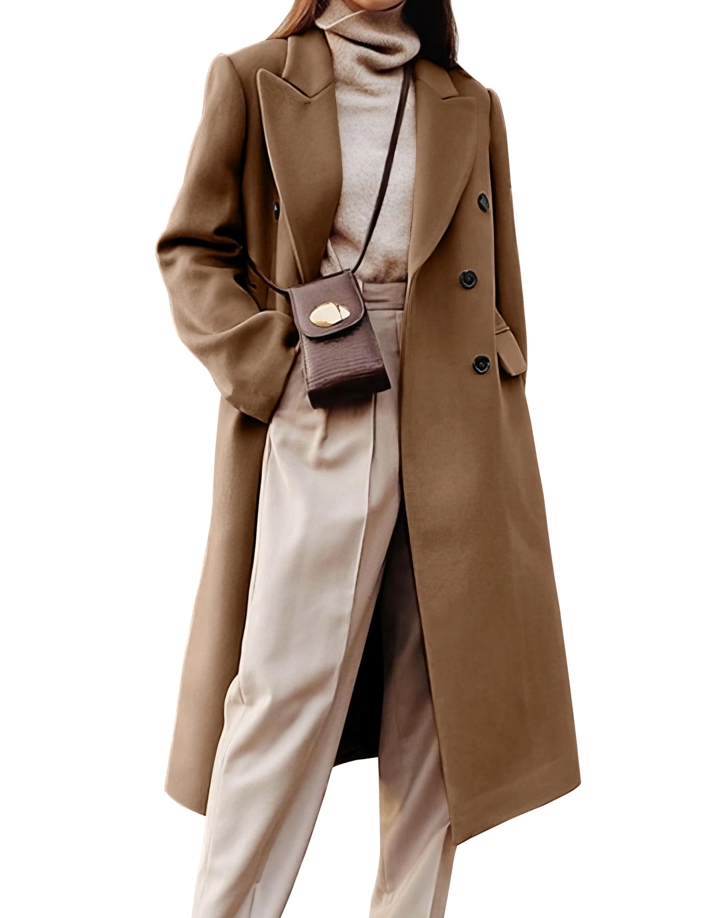 IDEALSANXUN Womens Long Wool Coats Fall Winter Double Breasted Trench Coat Peacoat