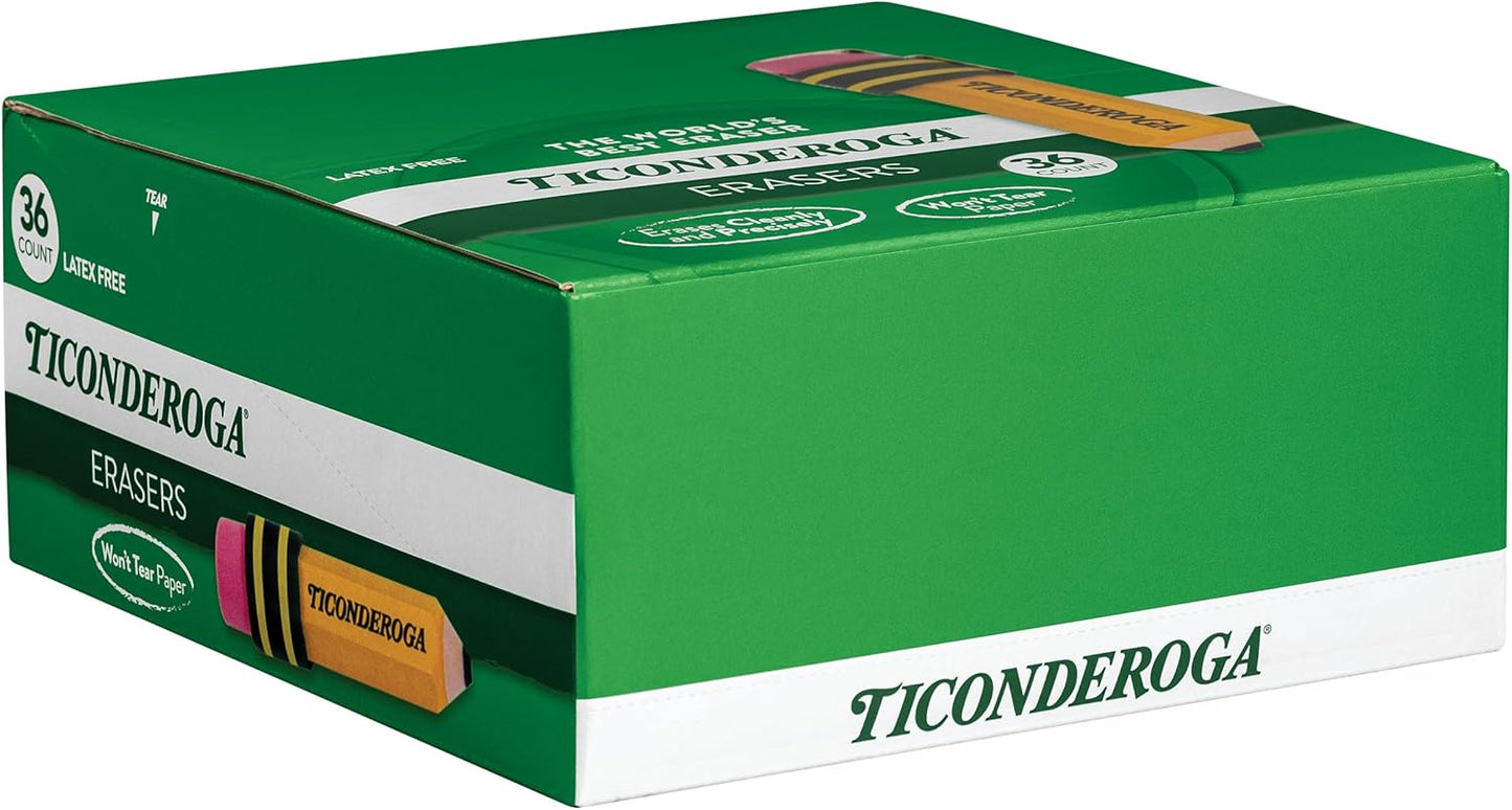 TICONDEROGA Erasers, Pencil Shaped, Yellow, 36-Pack (38936)