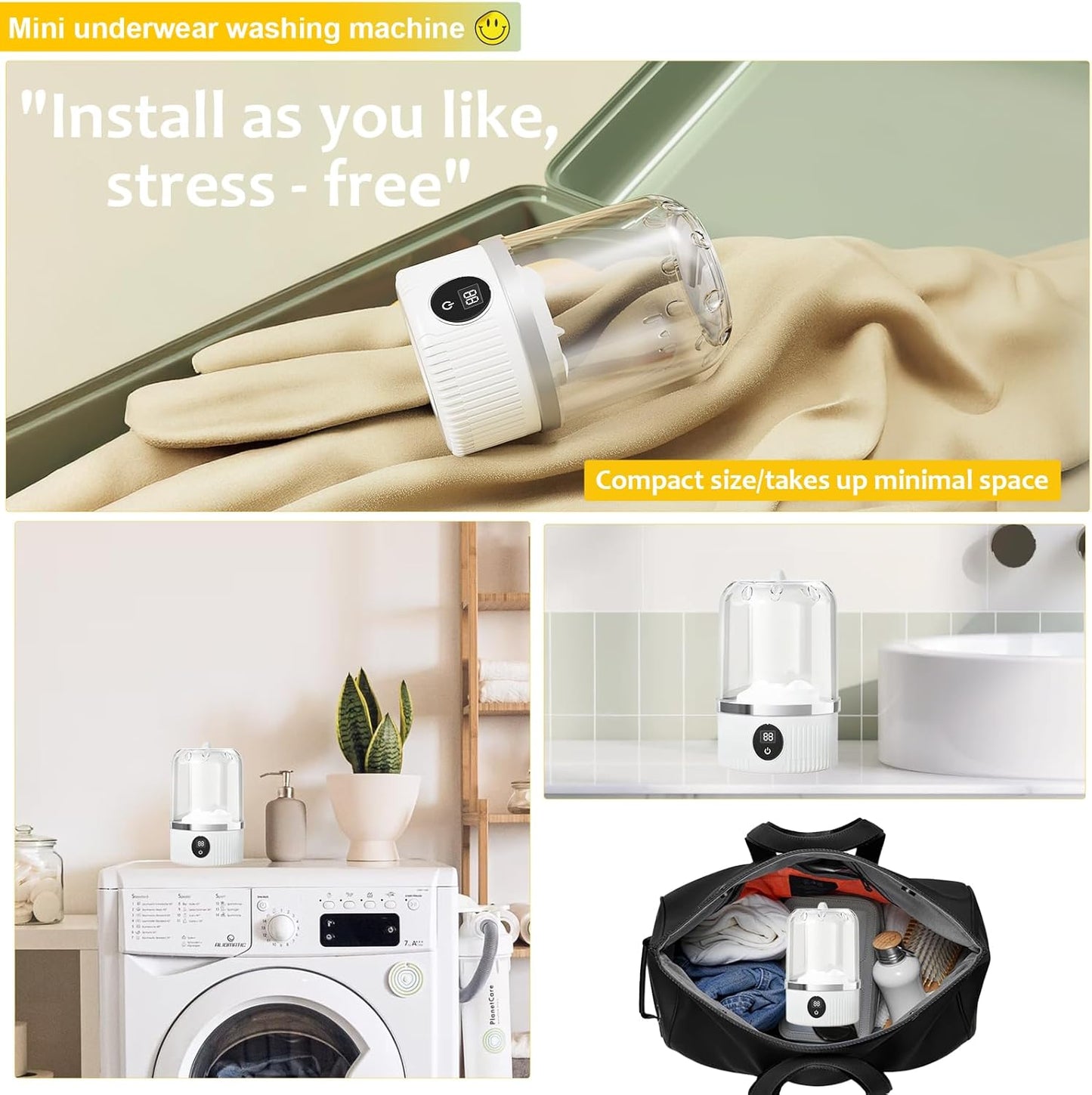 Underwear Washer, Portable Mini Washing Machine, 2025 Upgraded Mini Washings Machines, Rechargeable Cordless Washing-Machine, Laundry Cup for Bra, Underwear, Socks (white)