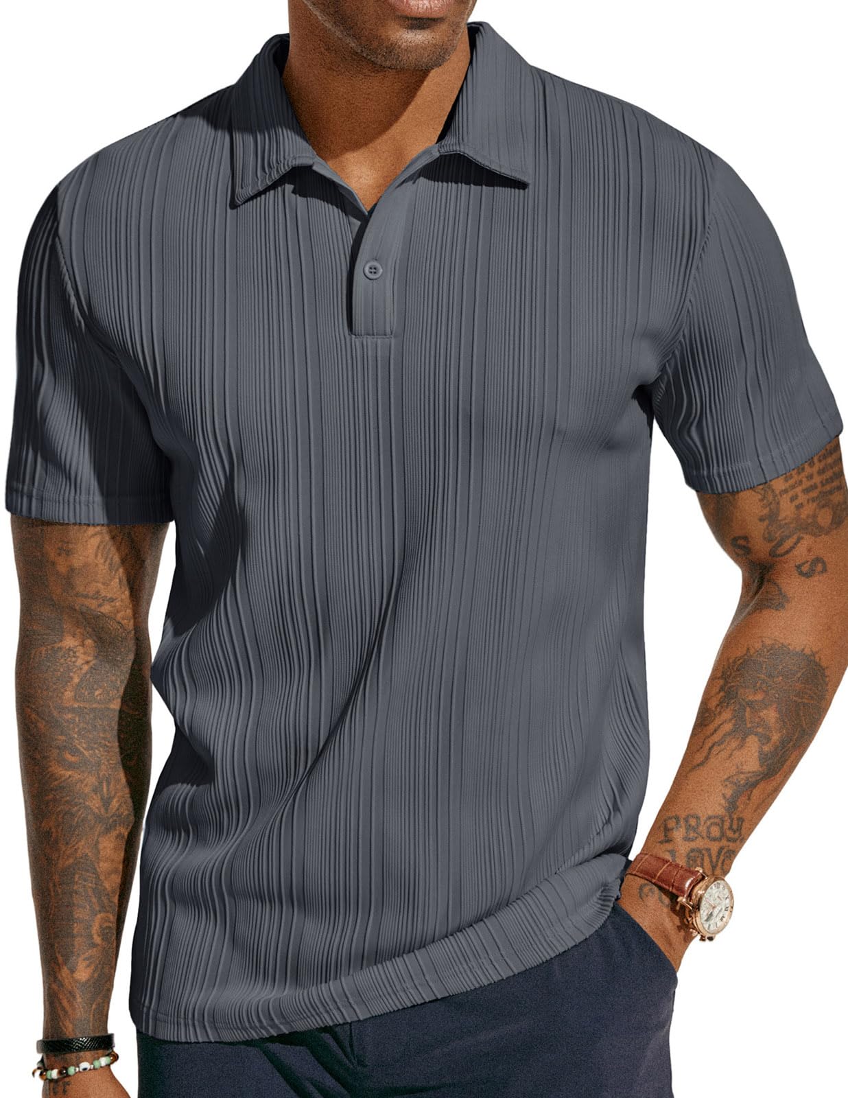 PJ PAUL JONES Mens Textured Knit Polo Shirts Regular Fit Stretchy Golf Shirts