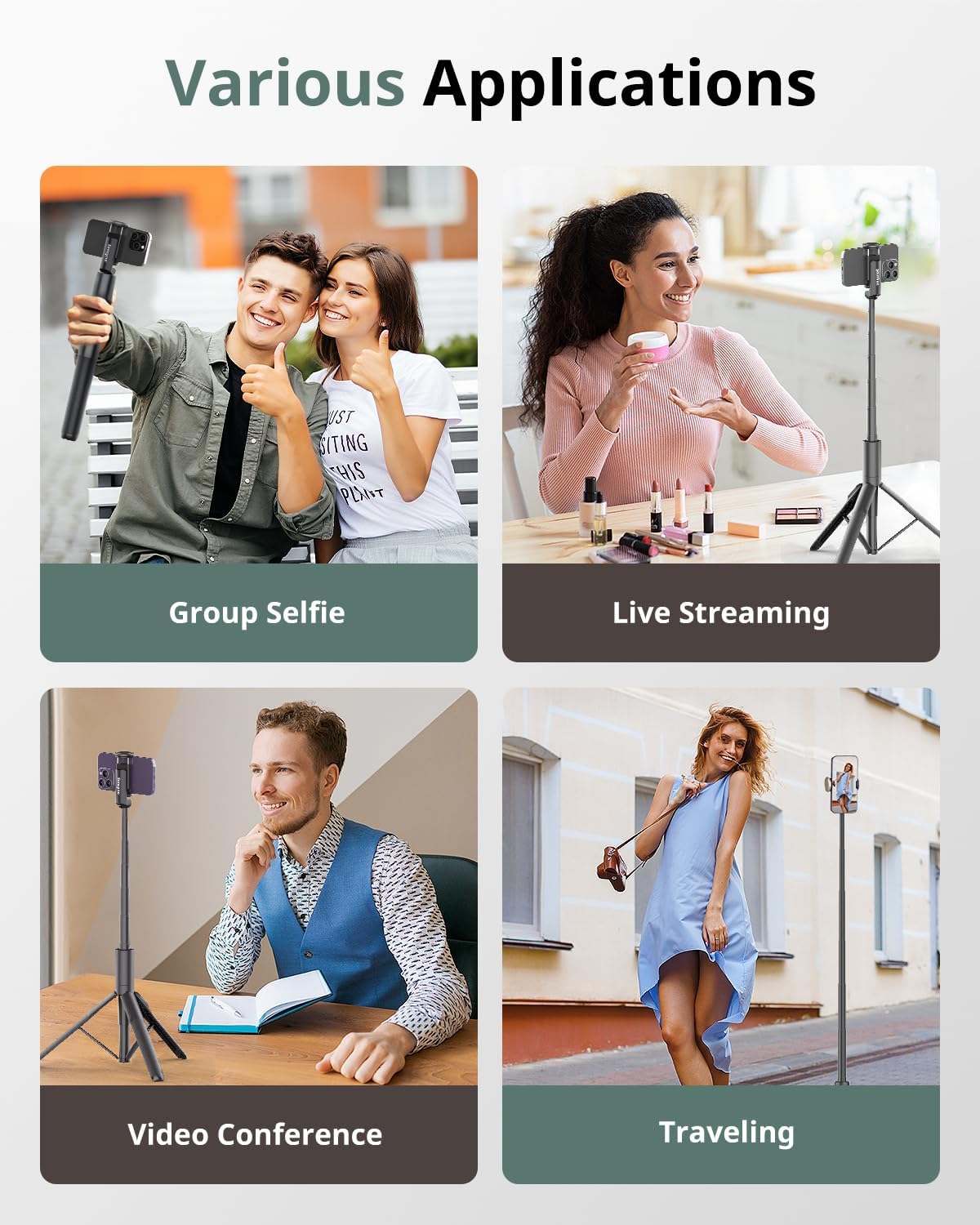 Sensyne 60" Phone Tripod & Selfie Stick, Lightweight All in One Phone Tripod Integrated with Wireless Remote Compatible with All Cell Phones for Selfie/Video Recording/Photo/Live Stream/Vlog(Black)