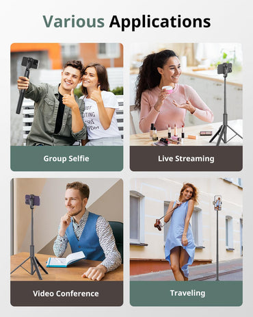 Sensyne 60" Phone Tripod & Selfie Stick, Lightweight All in One Phone Tripod Integrated with Wireless Remote Compatible with All Cell Phones for Selfie/Video Recording/Photo/Live Stream/Vlog(Black)