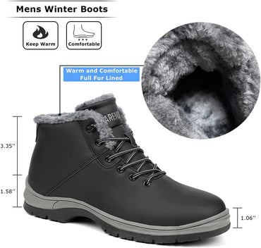 Mens Winter Snow Boots Water Resistant Warm Fur Lined Anti Slip Work Ankle Shoes Casual Lightweight Hiking Outdoor Trekking Boot