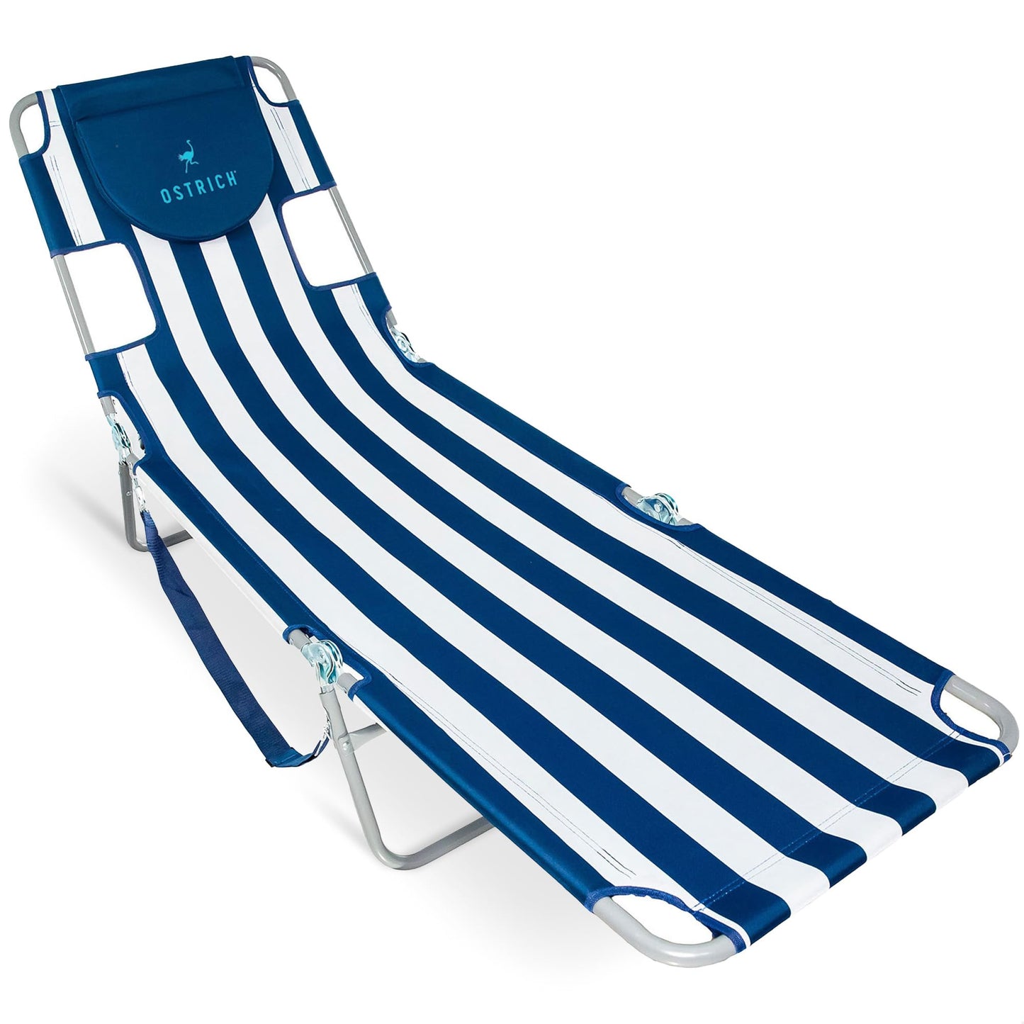 Ostrich Folding Beach Lounge Chair, Reclining Outdoor Chaise Lounger, Teal