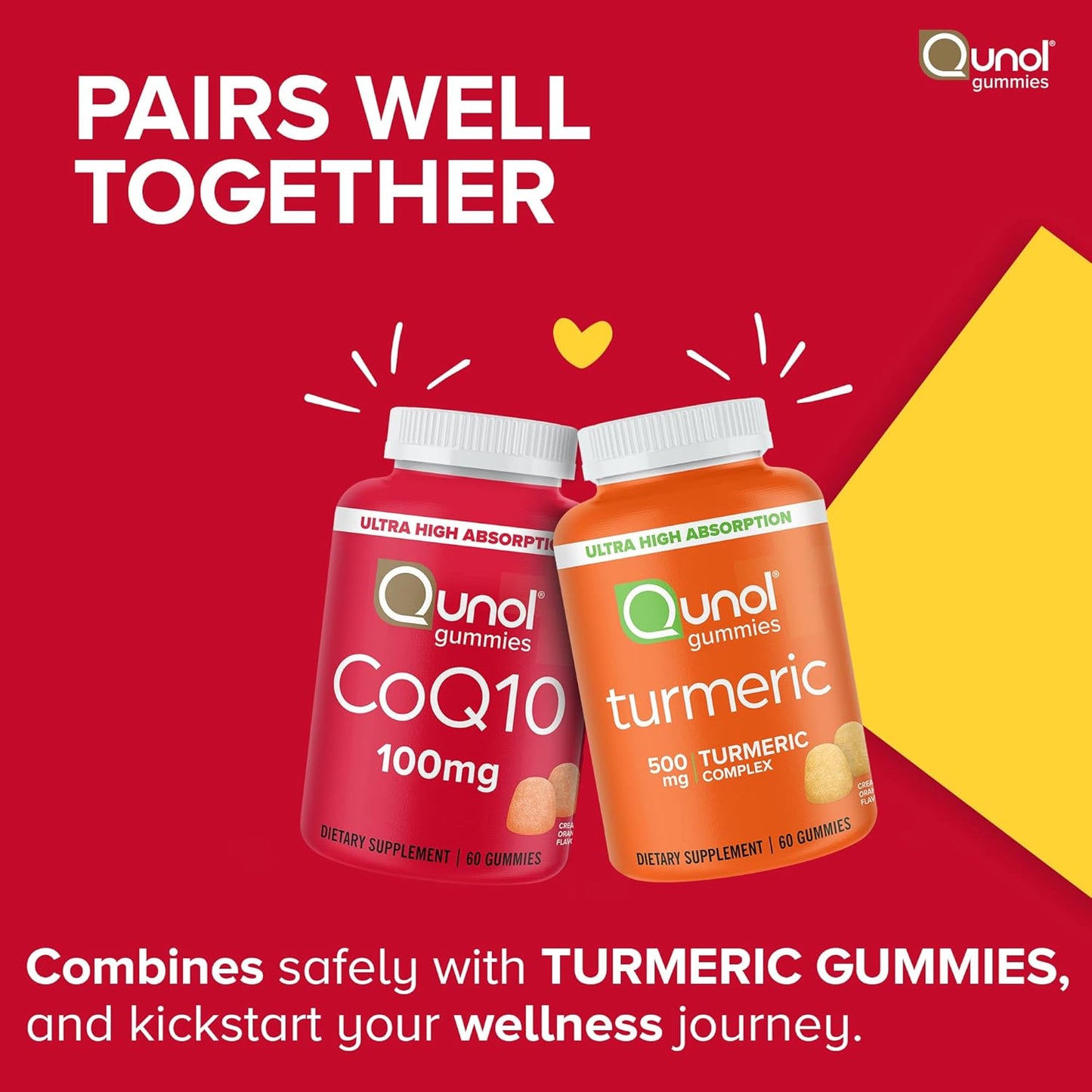 Qunol CoQ10 Gummies, CoQ10 100mg, Delicious Gummy Supplements, Helps Support Heart Health, Vegan, Gluten Free, Ultra High Absorption, 2 Month Supply (60 Count, Pack of 2)