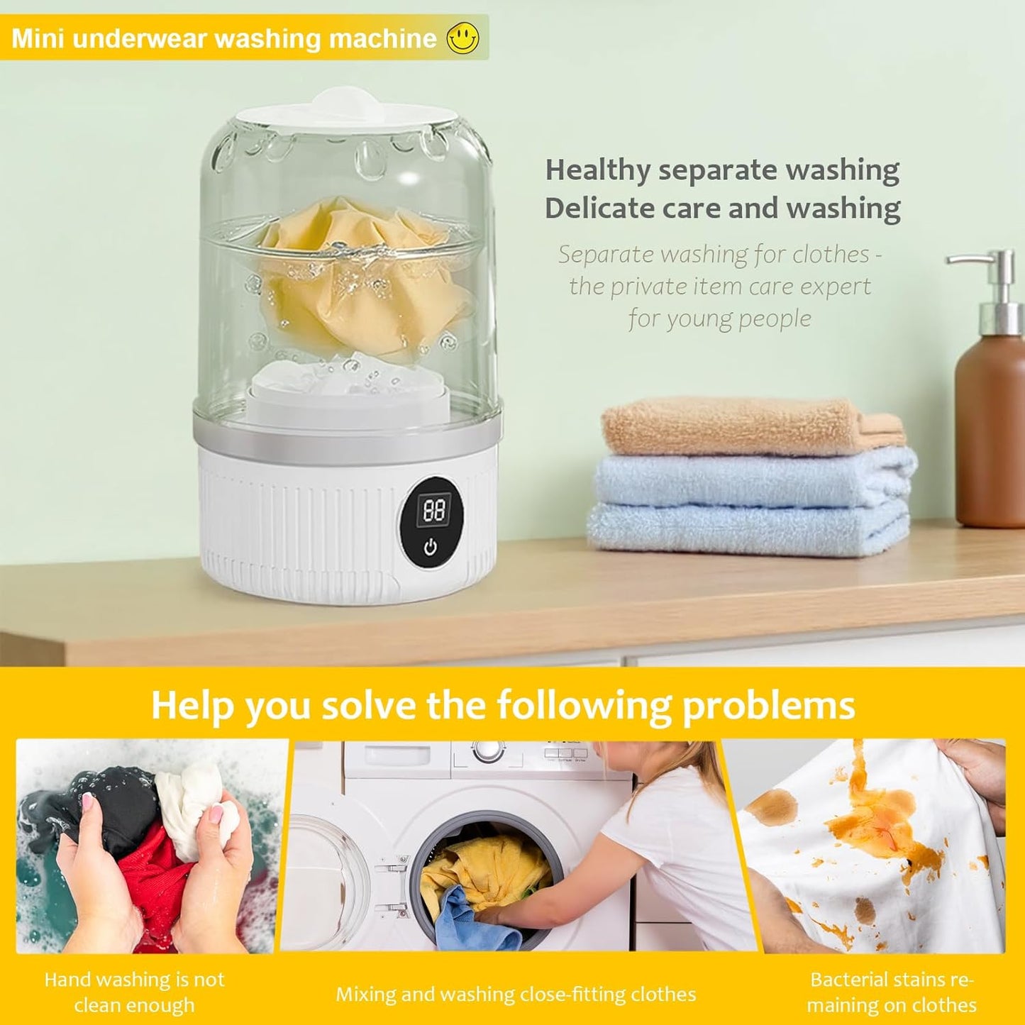 Underwear Washer, Portable Mini Washing Machine, 2025 Upgraded Mini Washings Machines, Rechargeable Cordless Washing-Machine, Laundry Cup for Bra, Underwear, Socks (white)