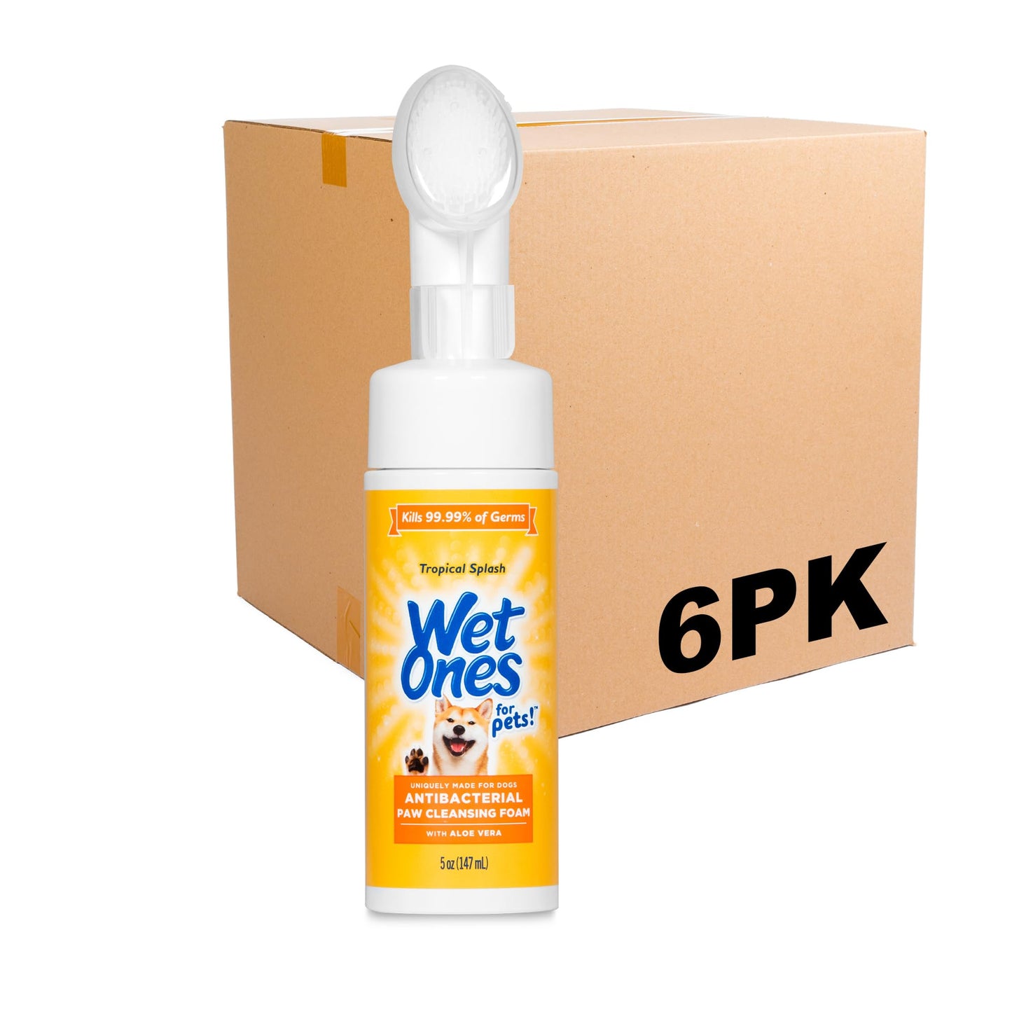 Wet Ones for Pets Antibacterial Dog Paw Cleaner with Built-in Scrubber Brush - Foaming Cleanser for Dog Paws - Paw Washer & Grooming Care - Dog Cleaning Supplies - Tropical Splash Scent 5 oz