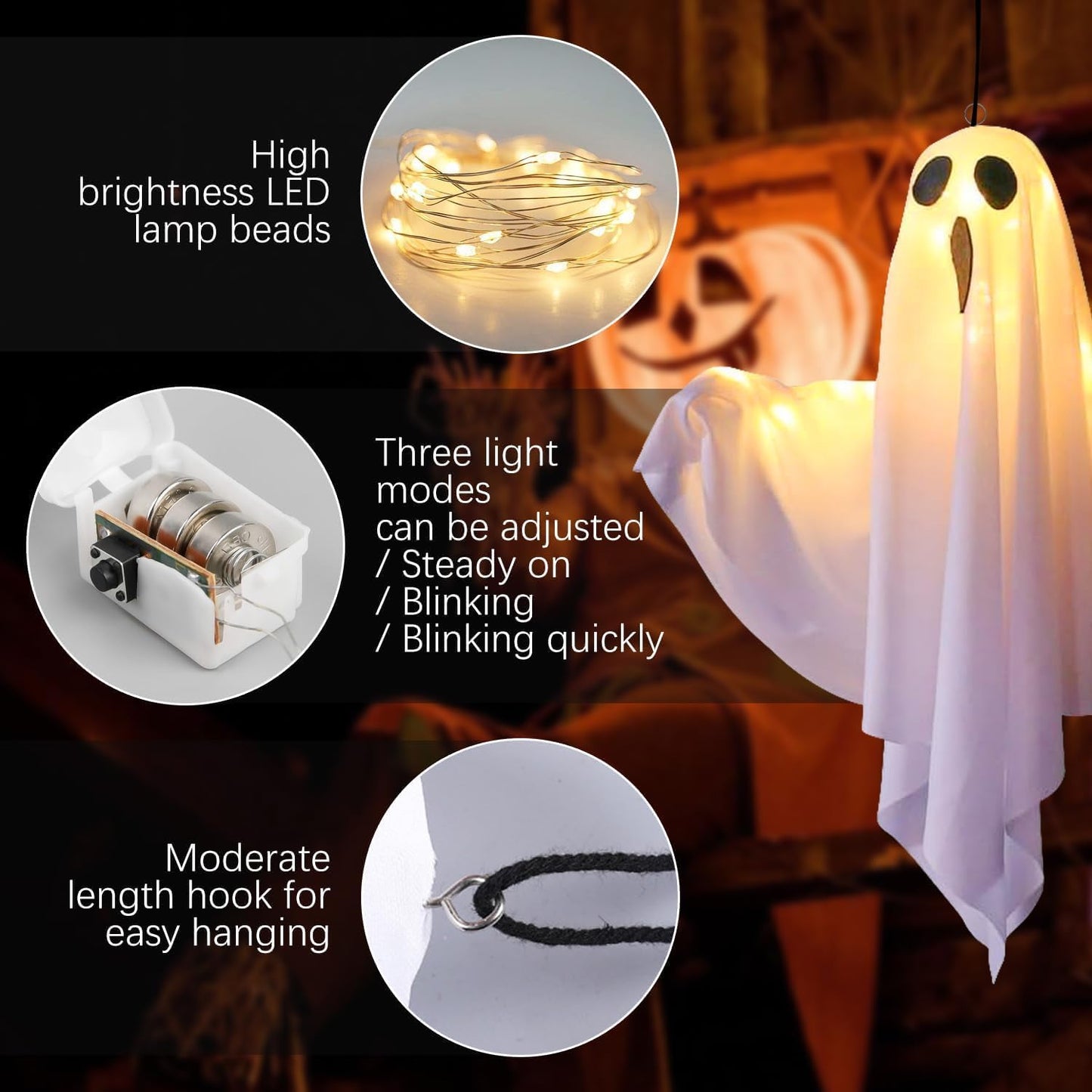 Hanging Ghost Halloween Decorations, Outdoor/Indoor Halloween Decor, Cute Flying Ghosts with Adjustable Arms, Perfect for Trees, Lawns, Porches, Yards, Balconies, and Gardens