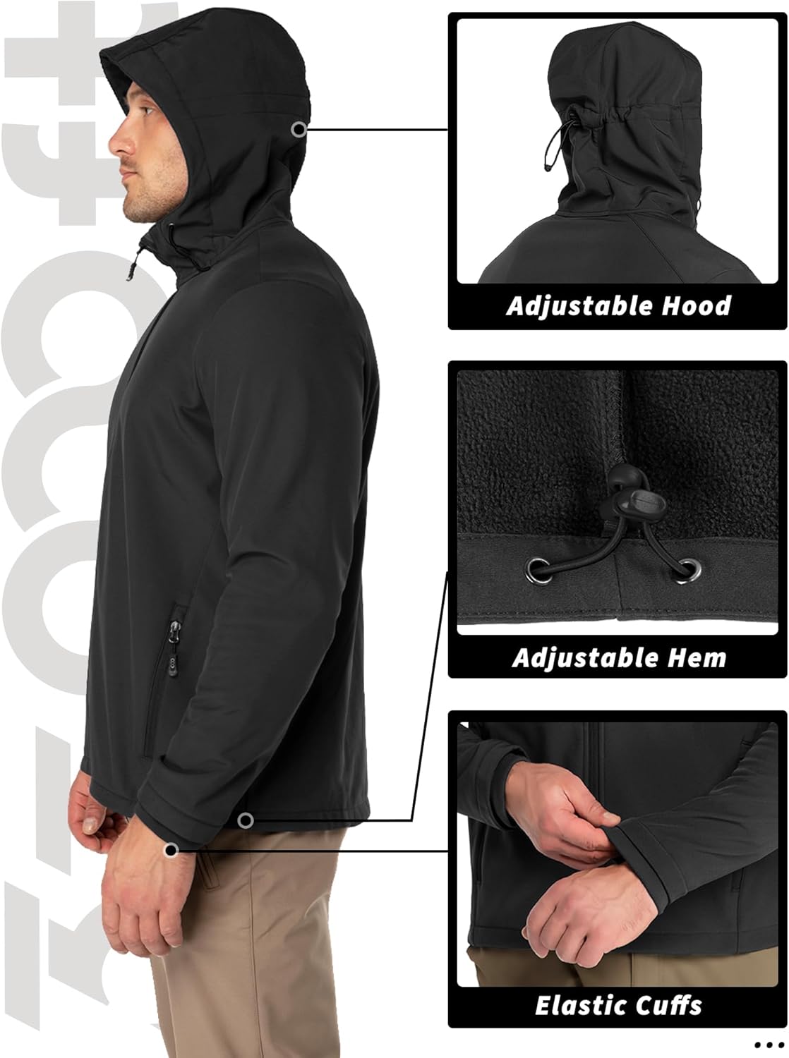 33,000ft Men's Hooded Softshell Jacket Waterproof Lightweight Insulated Windbreaker Fleece Lined Rain Shell Jacket