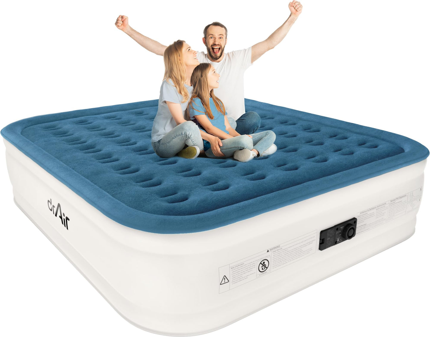 Queen Air Mattress, 18” Raised Inflatable Bed with Built-in Pump, Waterproof Velvety Top, Ergonomic Design, Reinforced Support, and Carry Bag for Home, Camping, and Guests