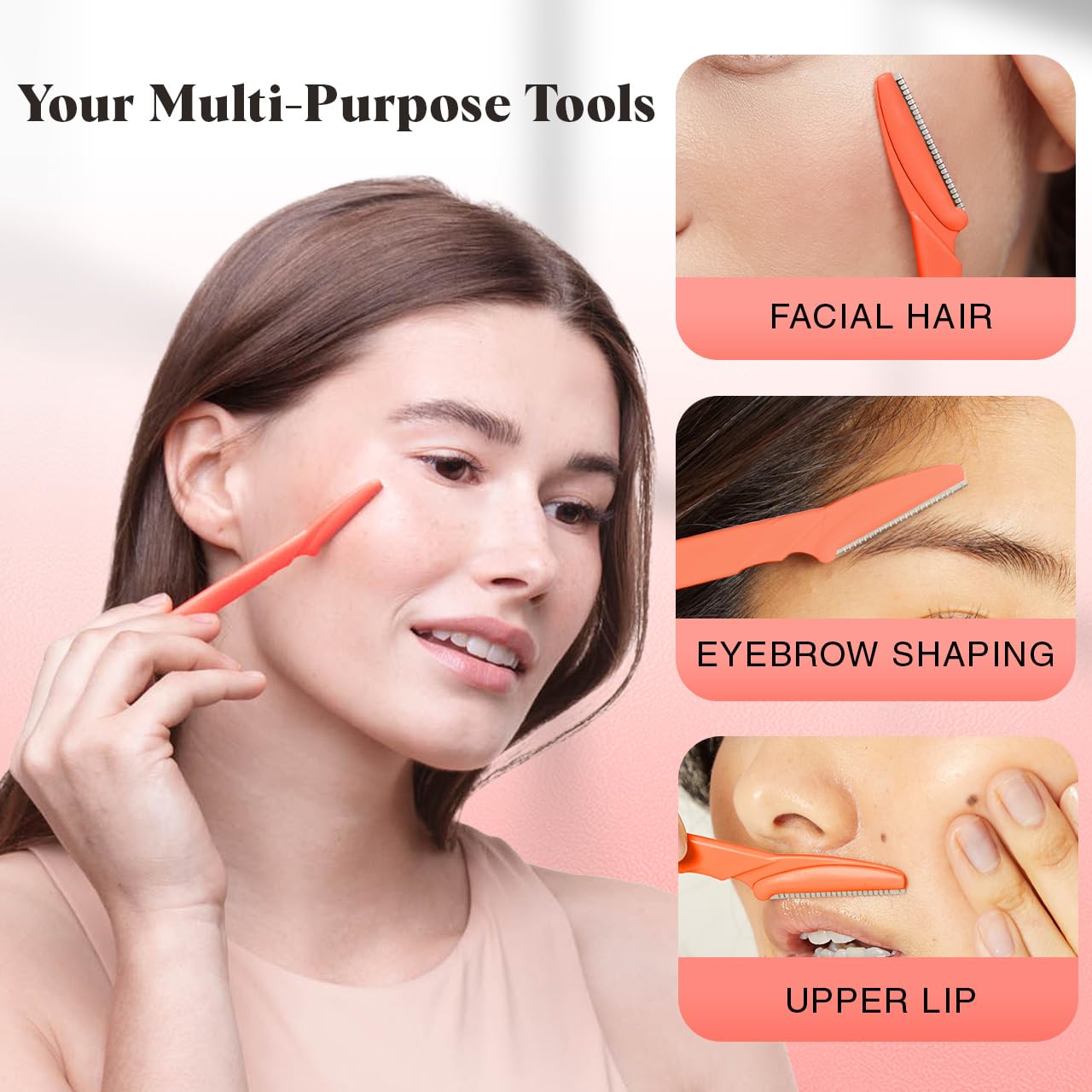 Kitsch Dermaplaning Tool - Face Razors for Women and Men, Eyebrow Trimmer and Face Shaver, Facial Hair Removal, Facial Razors for Women and Men, Dermaplane Razor - 12pc, Coral