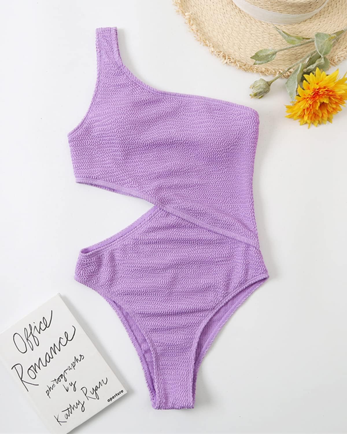 Limeeke Women's Cutout One Piece Swimsuit One Shoulder Swimwear Ribbed Monokini Bathing Suits