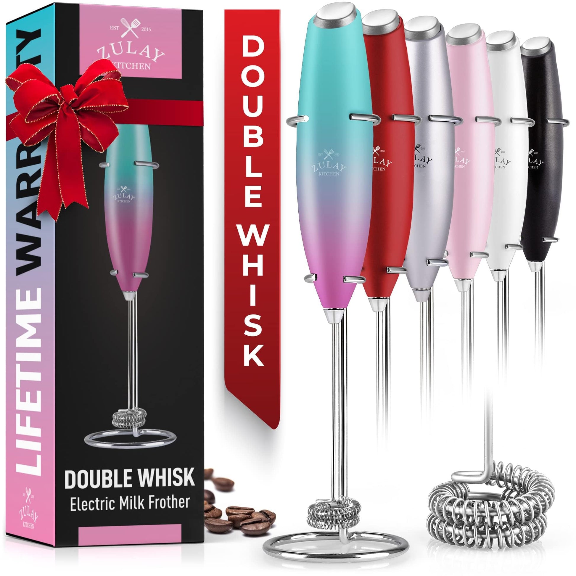 Zulay Kitchen Powerful Milk Frother Wand With 2 Duracell Batteries - Ultra Fast Handheld Drink Mixer - Electric Whisk Foam Maker for Coffee, Lattes, Cappuccino, Matcha, Hot Chocolate & Creamer - Black