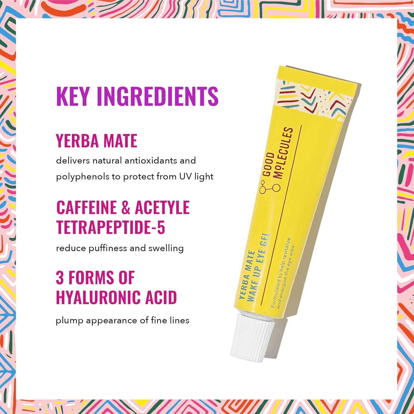 Good Molecules Yerba Mate Wake Up Eye Gel - Hydrating Under Eye Gel Cream with Hyaluronic Acid and Caffeine - Target Dark Circles and Puffiness - Skin Care for Face