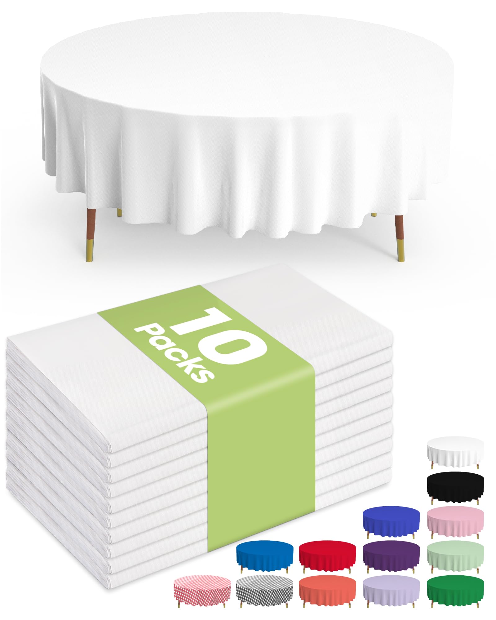 Pureegg Plastic Table Cloth Disposable 10 Pack, 54 x 108 Inch Table Cloths, Party, Picnic, Wedding, Decorative Tablecloths, Rectangle, White Plastic Cover, Leakproof & Sturdy, White