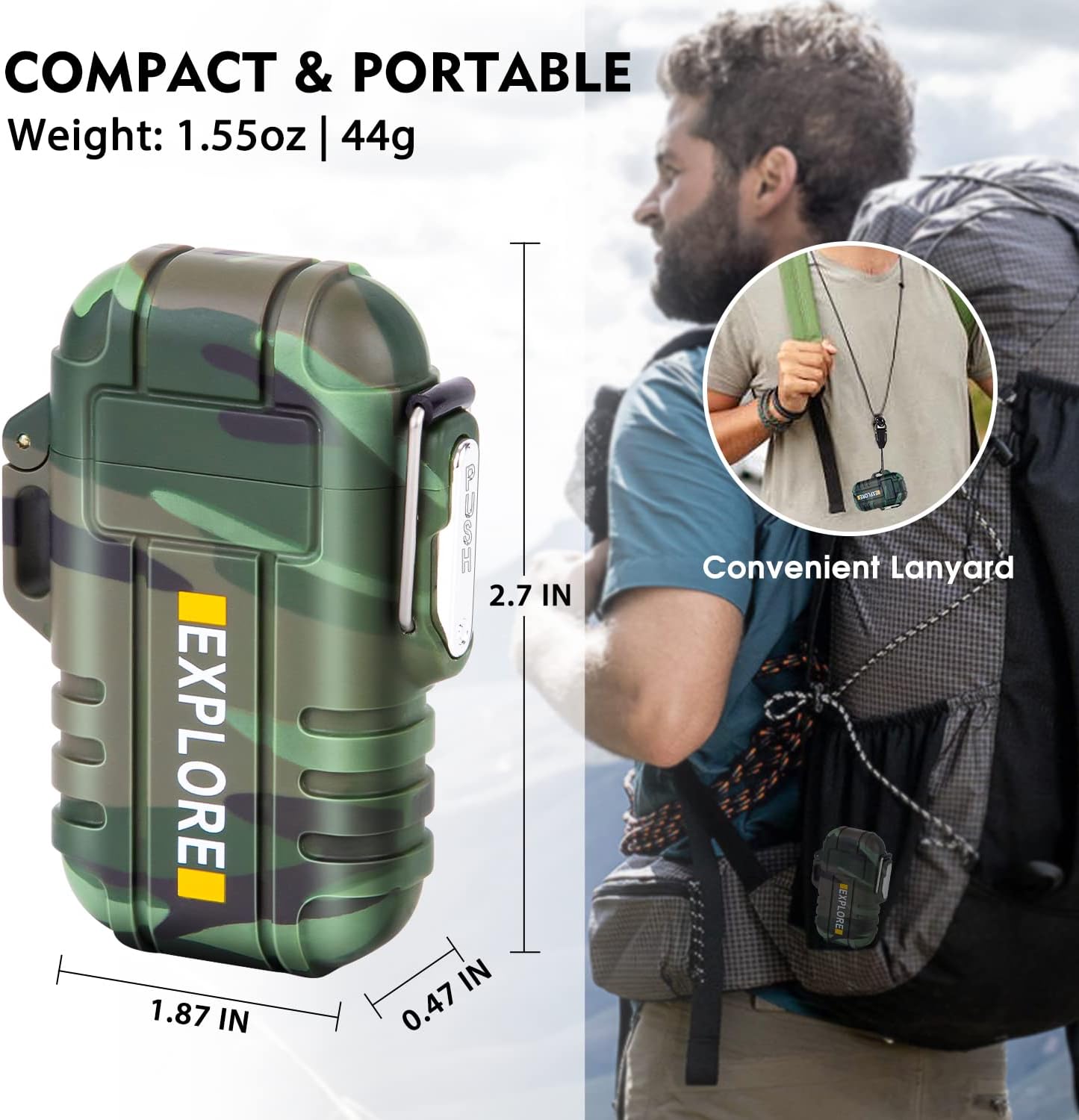 LcFun Waterproof Electric Dual Arc Lighter USB Rechargeable Outdoor Windproof Flameless Plasma Lighters for Camping, Hiking, Adventure, Survival Tactical Gear Gifts for Men