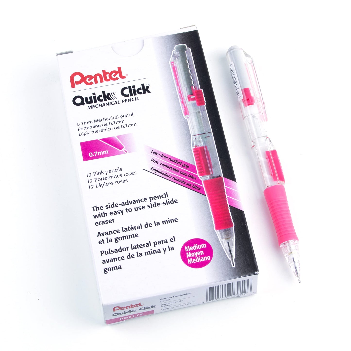 Pentel Quick Click Mechanical Pencil, (0.7mm), Medium, Gray Barrel, Box of 12 Pencils (PD217N)
