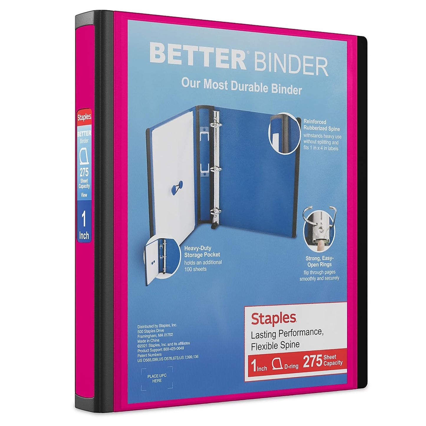 STAPLES 3 Inch BetterView Binder with D-Rings (Teal)