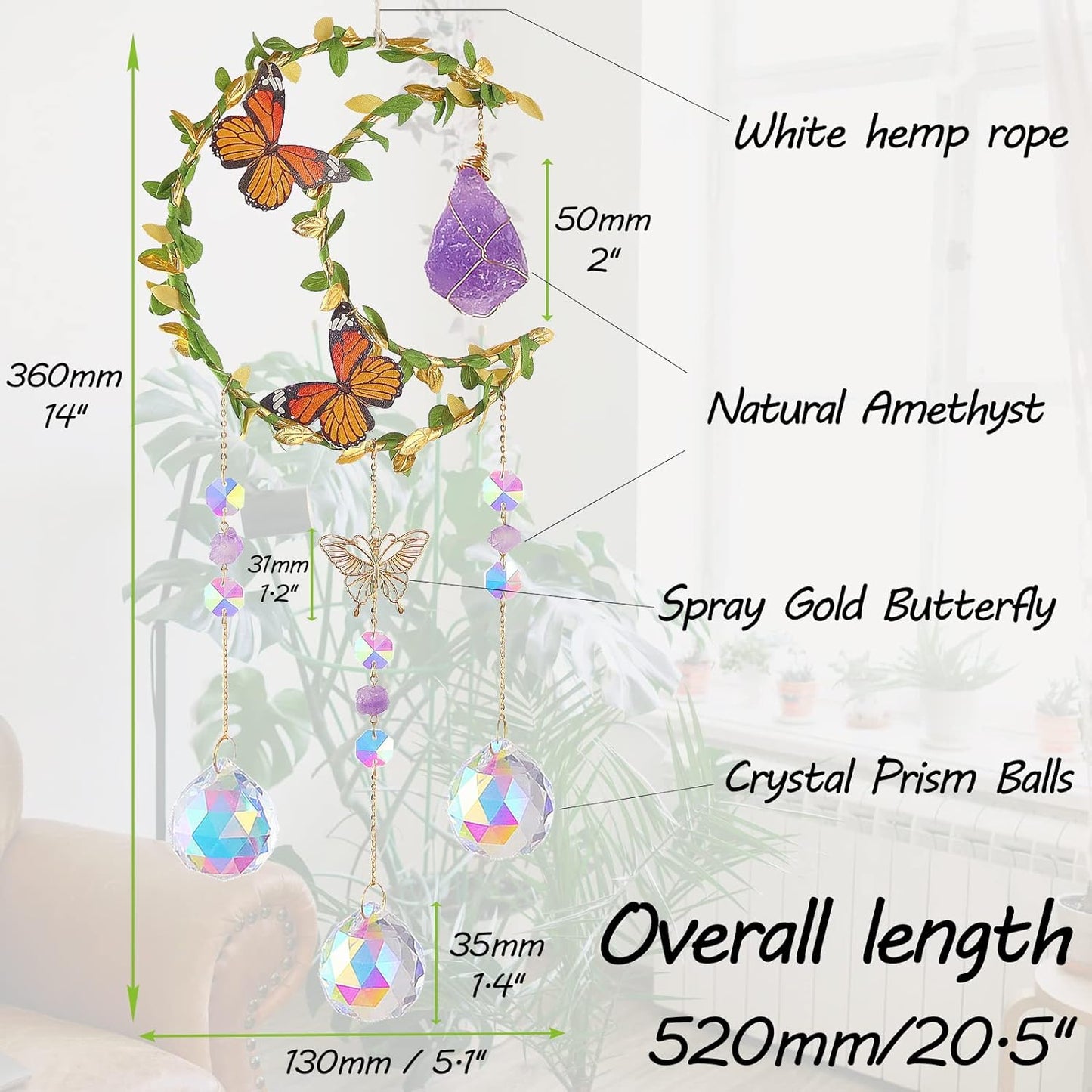 Suncatcher - Amethyst Moon Crystal Sun Catcher Window Hanging, Good Luck Charms Gifts for Women Chrismas Thanksgiving Birthday Crystal