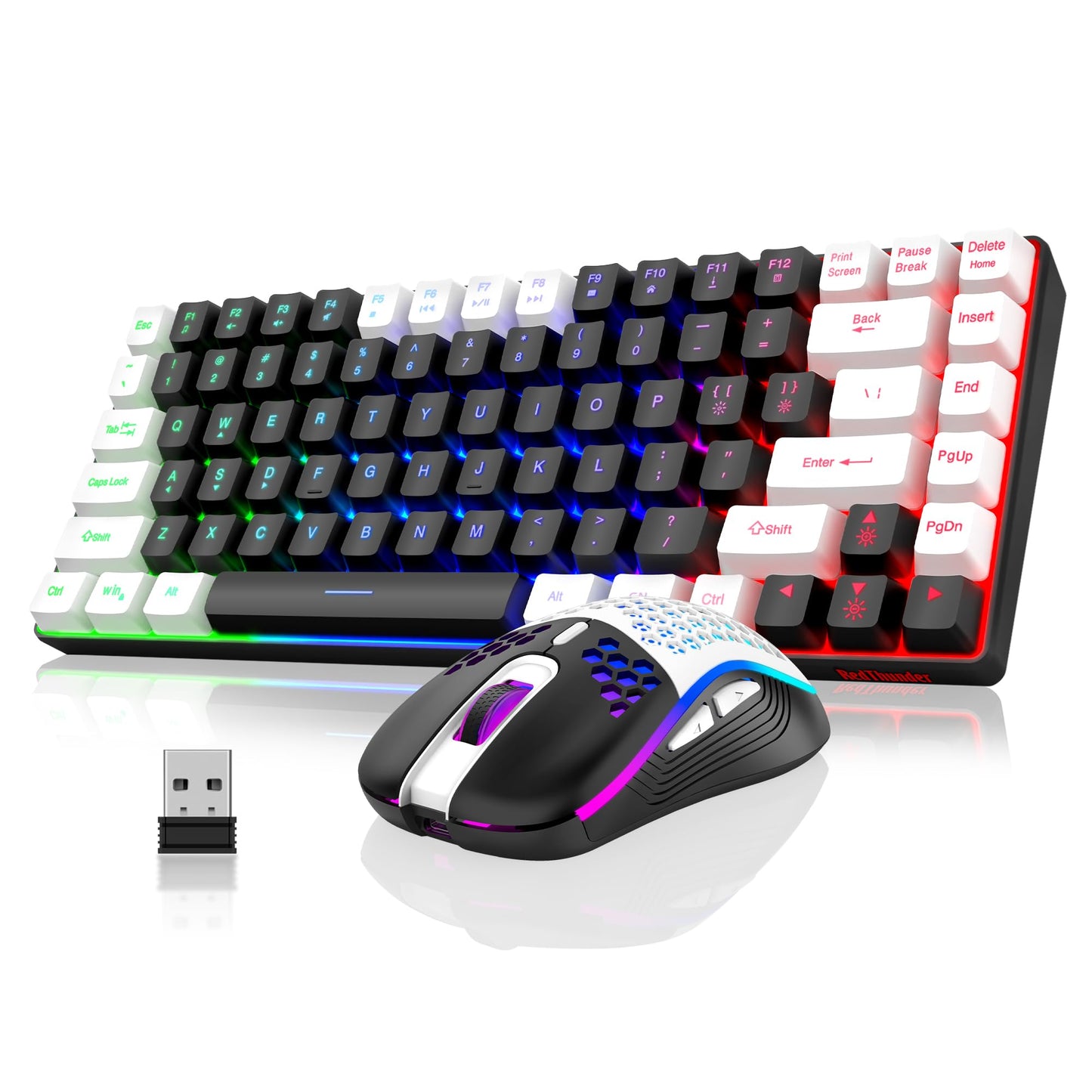 RedThunder K84 Wireless Keyboard and Mouse Combo, Rainbow Backlit Rechargeable Battery, 75% Layout TKL Ultra Compact Gaming Keyboard & Lightweight 3200 DPI Honeycomb Optical Mouse (Black)