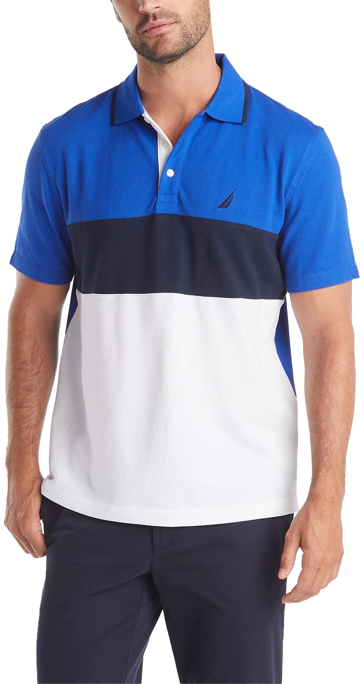 Nautica Men's Short Sleeve 100% Cotton Pique Color Block Polo Shirt