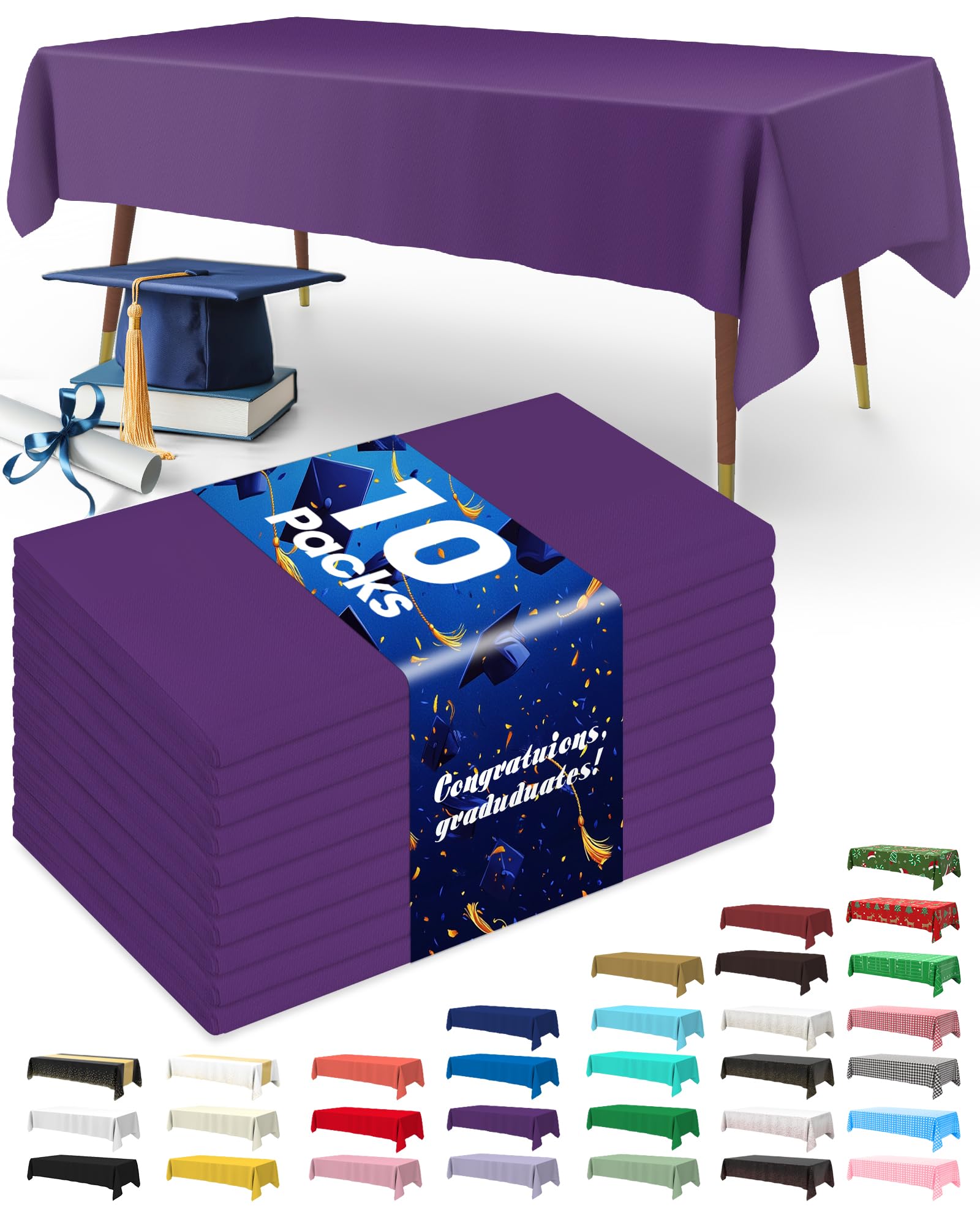 Pureegg Plastic Table Cloth Disposable 10 Pack, 54 x 108 Inch Table Cloths, Party, Picnic, Wedding, Decorative Tablecloths, Rectangle, White Plastic Cover, Leakproof & Sturdy, White